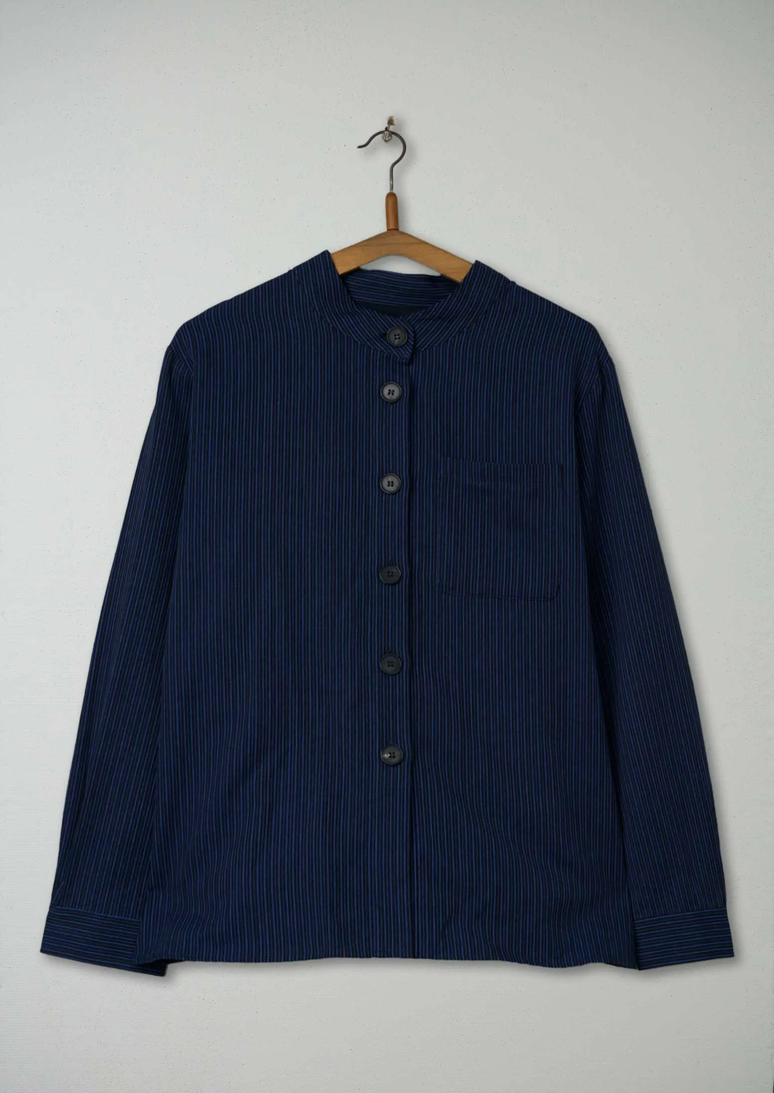 Reworn Cotton Linen Stripe Shirt Size 16 (388) | Dark Blue sold by TOAST