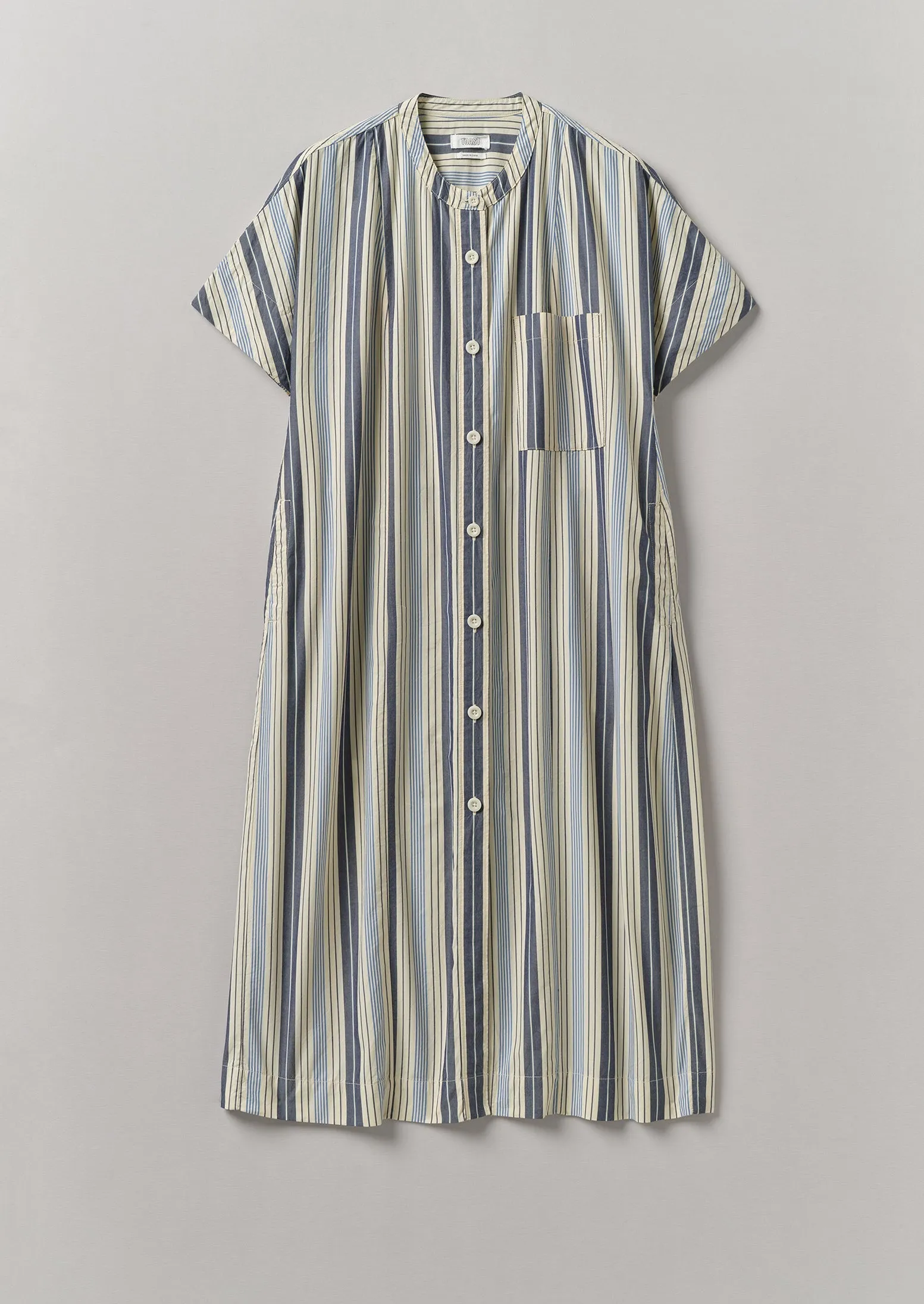 Drawstring Waist Stripe Cotton Shirt Dress | Ecru/Mixed Blues sold by TOAST