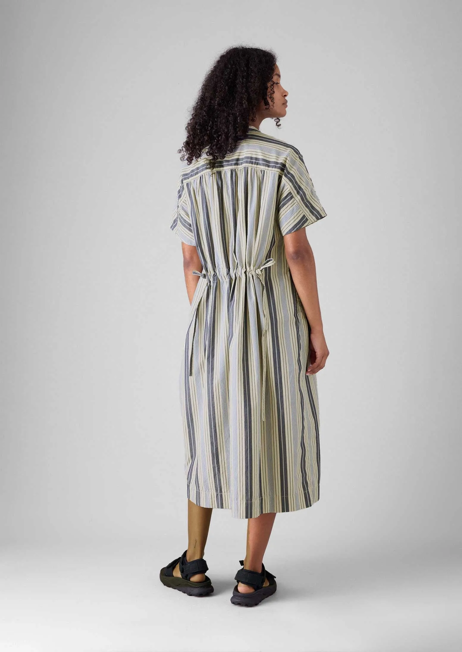 Drawstring Waist Stripe Cotton Shirt Dress | Ecru/Mixed Blues sold by TOAST product image thumbnail 3