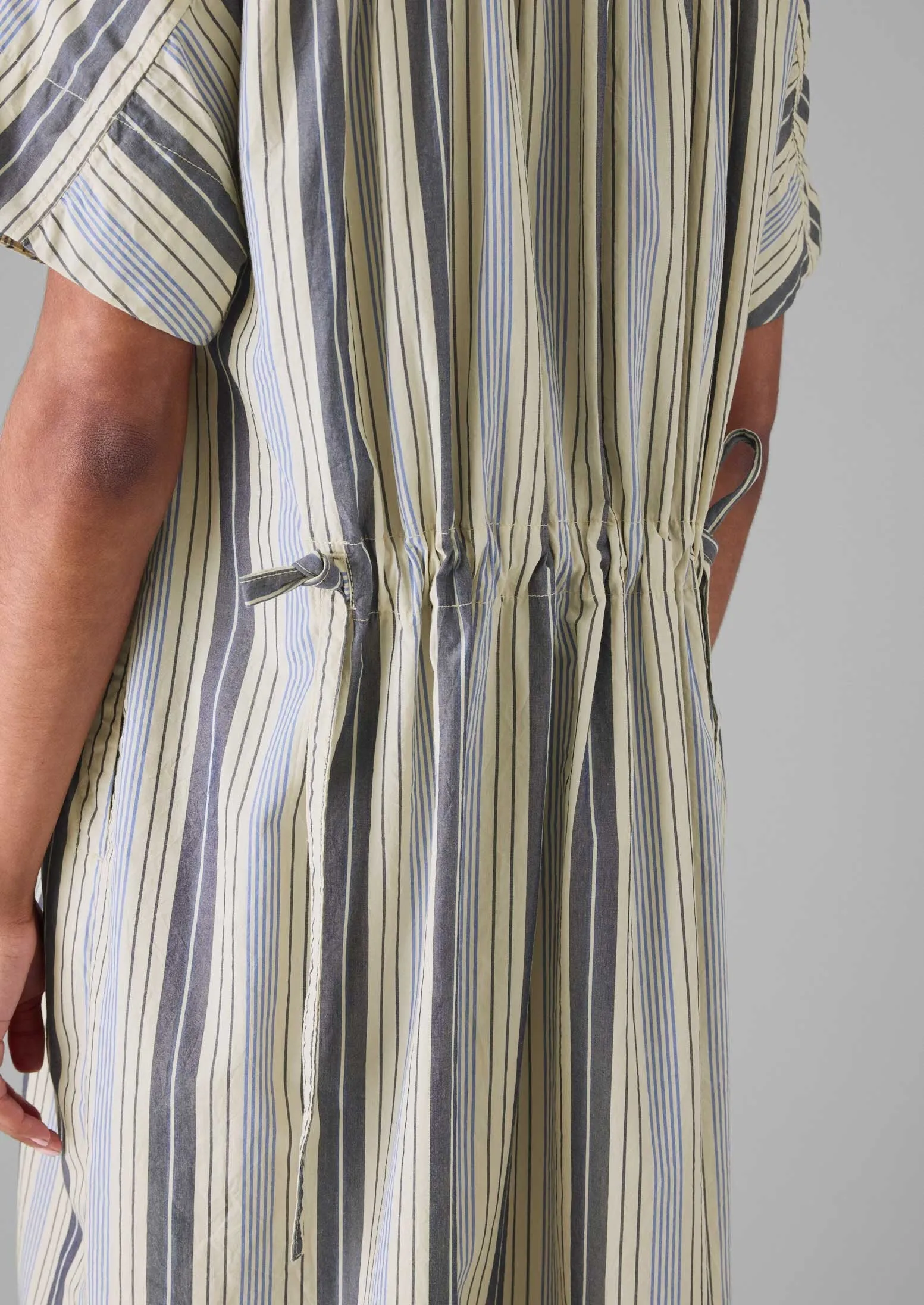 Drawstring Waist Stripe Cotton Shirt Dress | Ecru/Mixed Blues sold by TOAST product image thumbnail 4