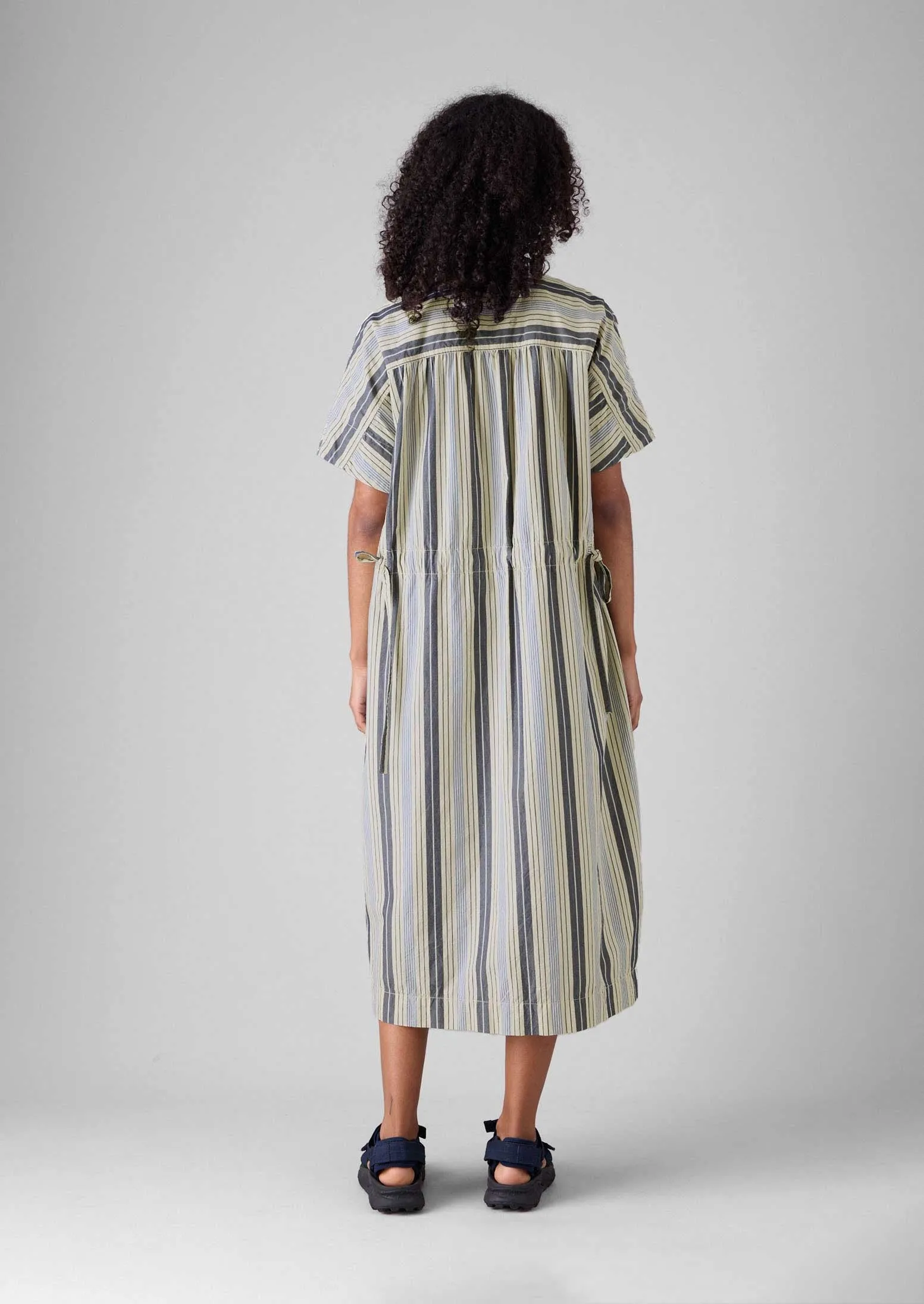 Drawstring Waist Stripe Cotton Shirt Dress | Ecru/Mixed Blues sold by TOAST product image thumbnail 5