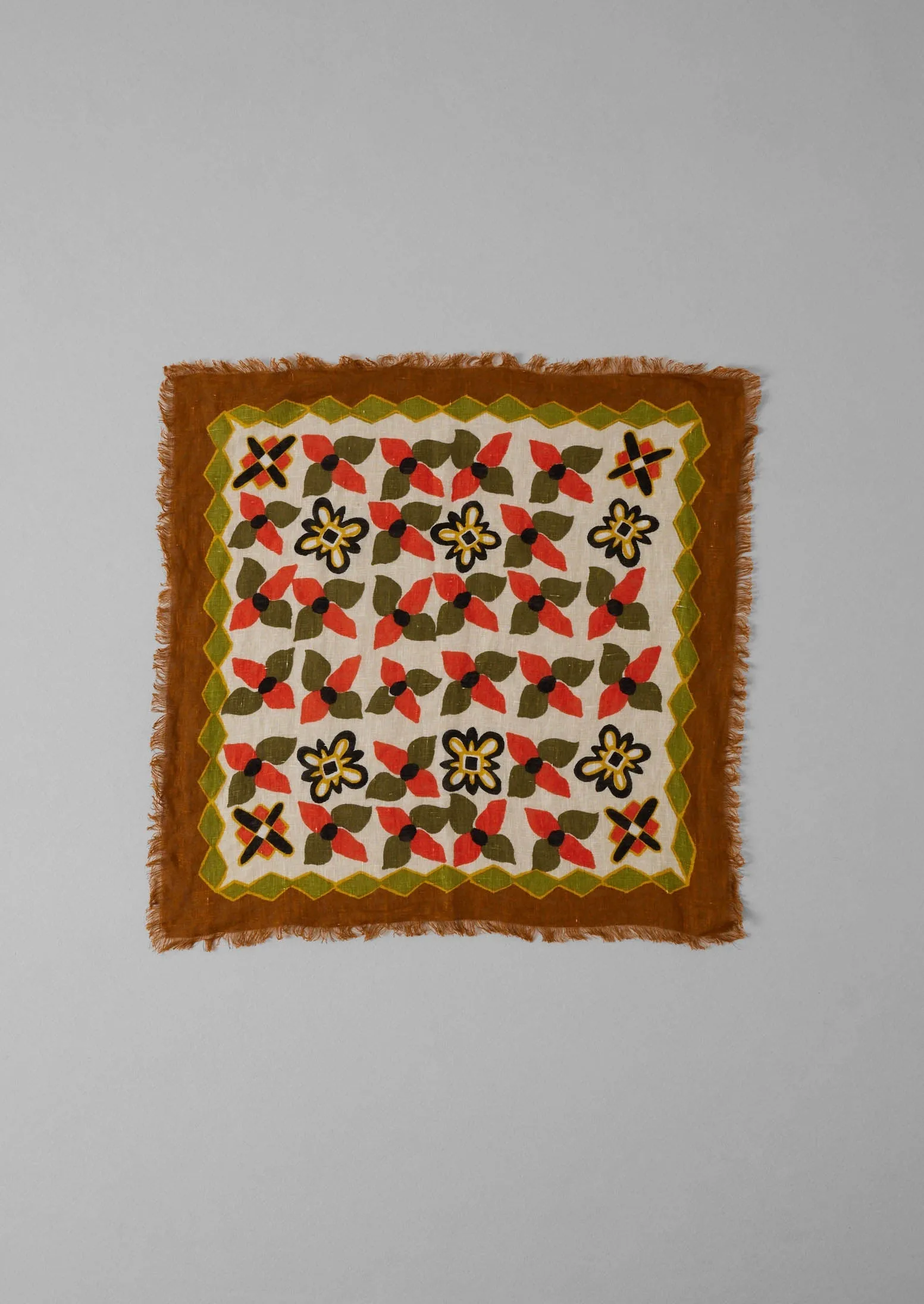 Folk Floral Print Linen Bandana | Paprika/Warm Green sold by TOAST product image thumbnail 3