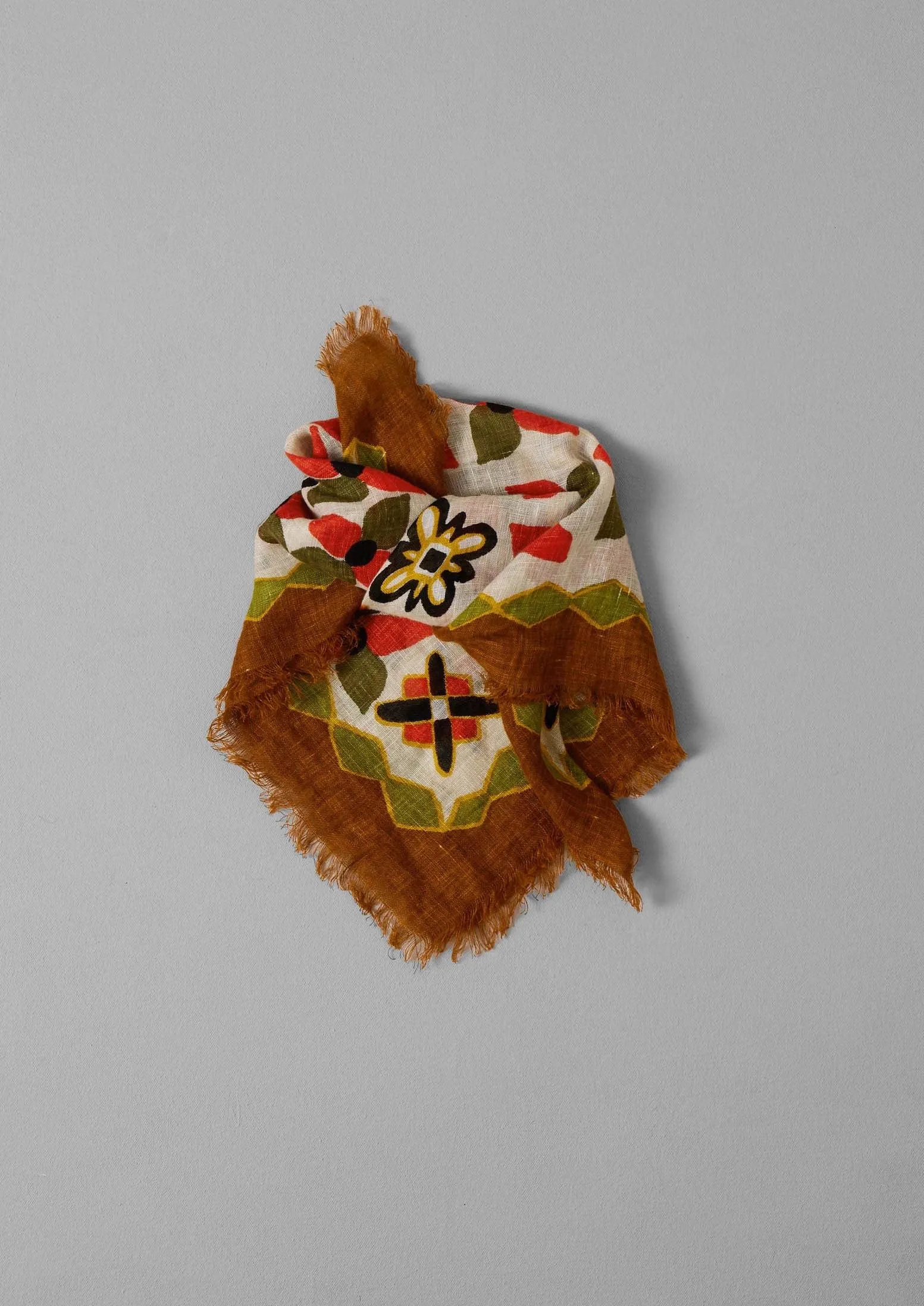 Folk Floral Print Linen Bandana | Paprika/Warm Green sold by TOAST