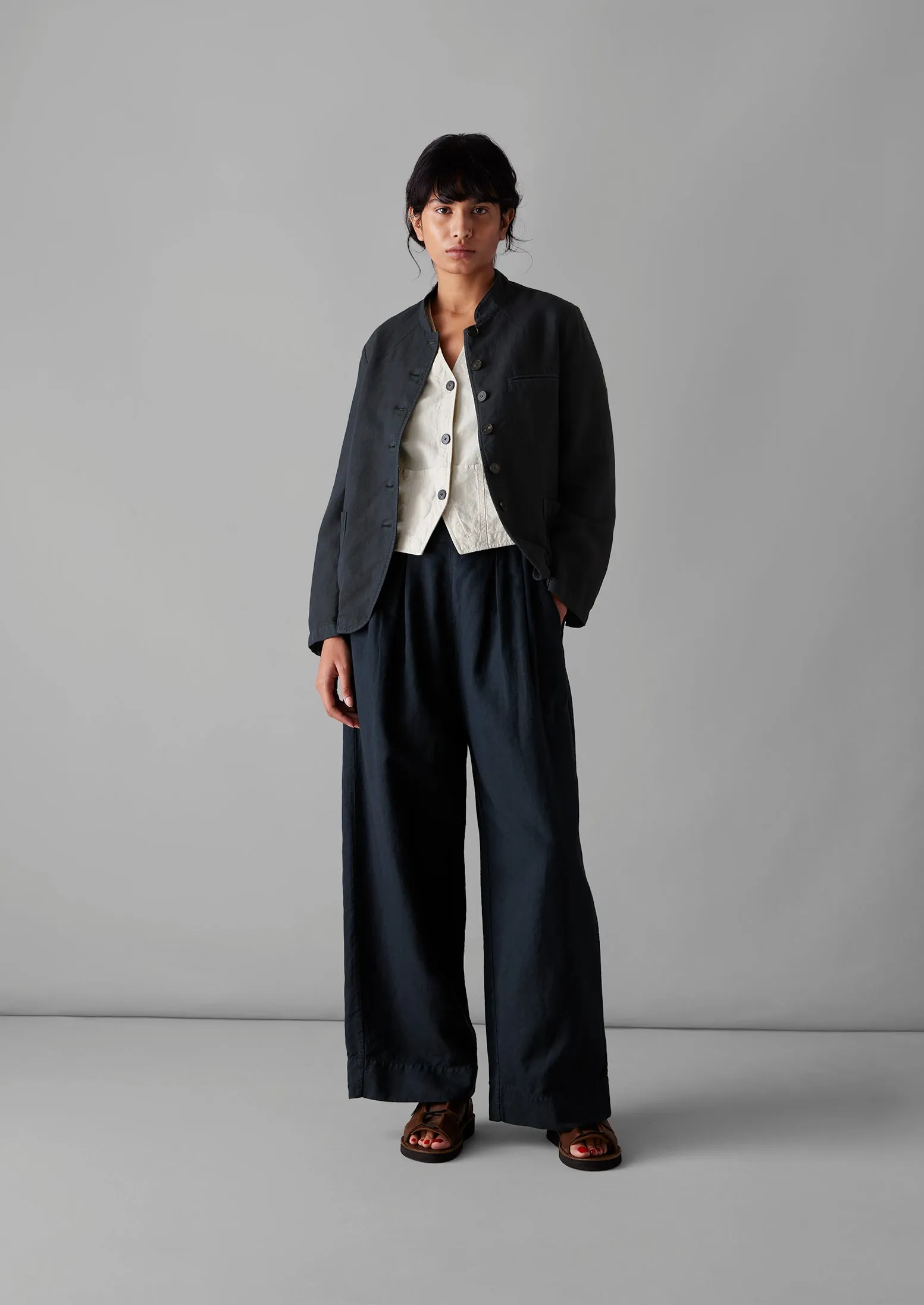 Garment Dyed Cotton Linen Neat Jacket | Slate sold by TOAST product image thumbnail 2