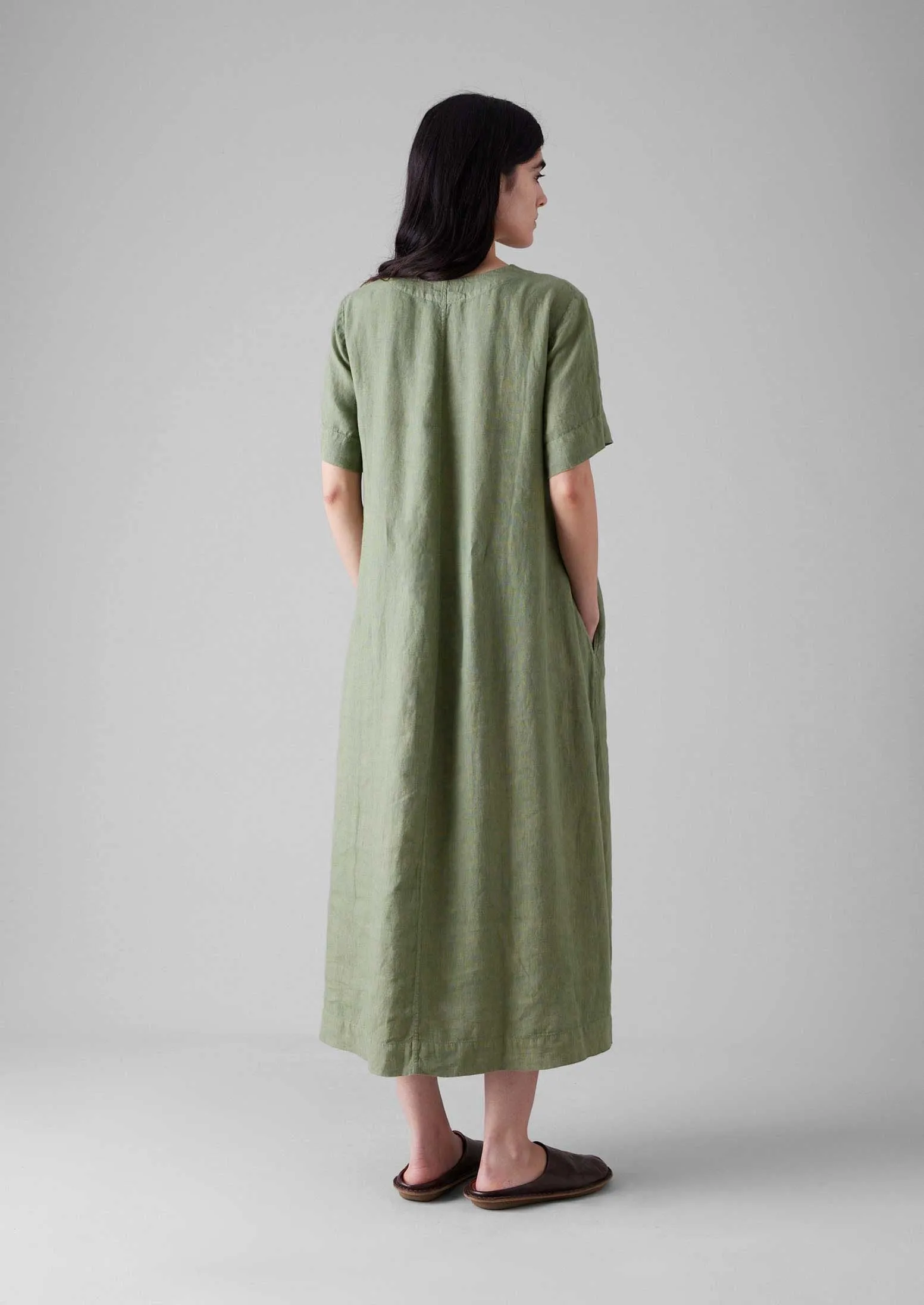 Garment Dyed Linen V Neck Dress | Light Sage sold by TOAST product image thumbnail 3