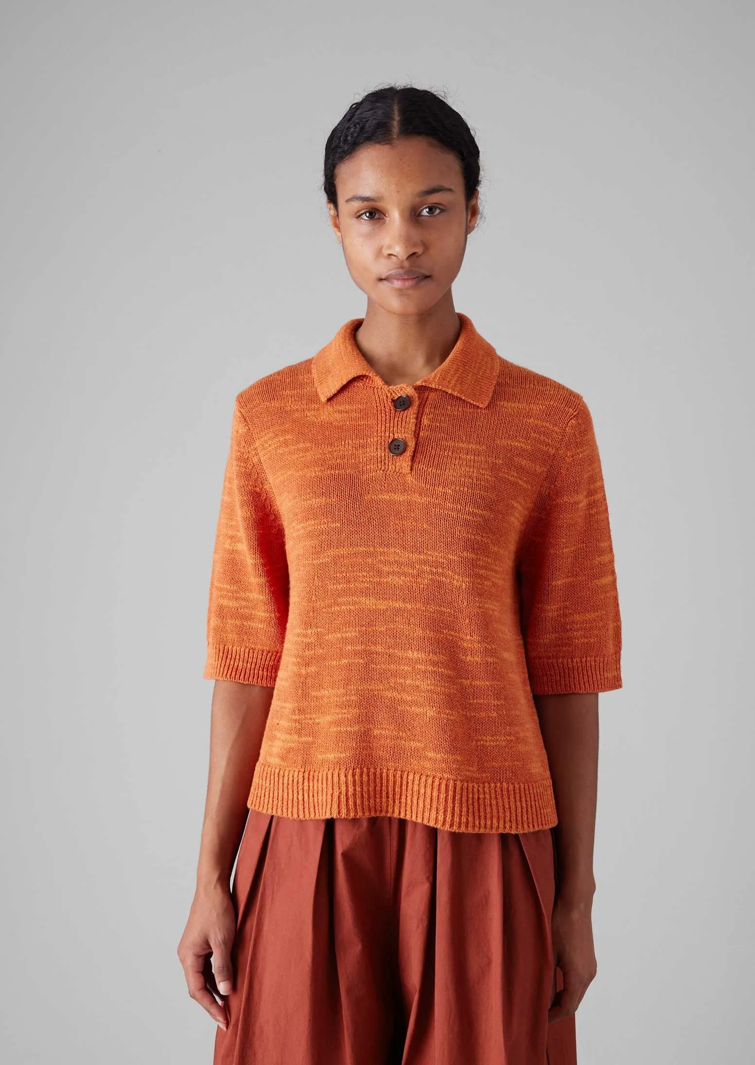 Linen Cotton Slub Knitted Top | Orange Poppy sold by TOAST product image thumbnail 2
