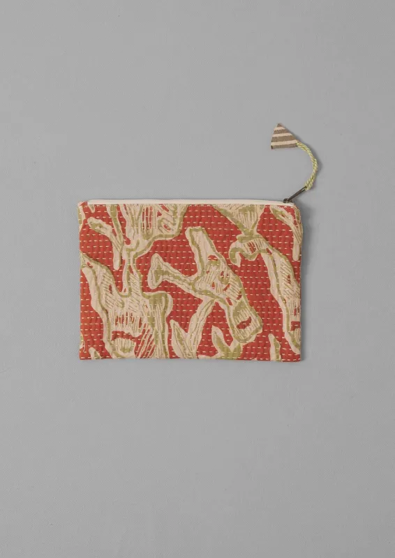 Remnant Fabric Kantha Pouch | Mango/Kelp sold by TOAST