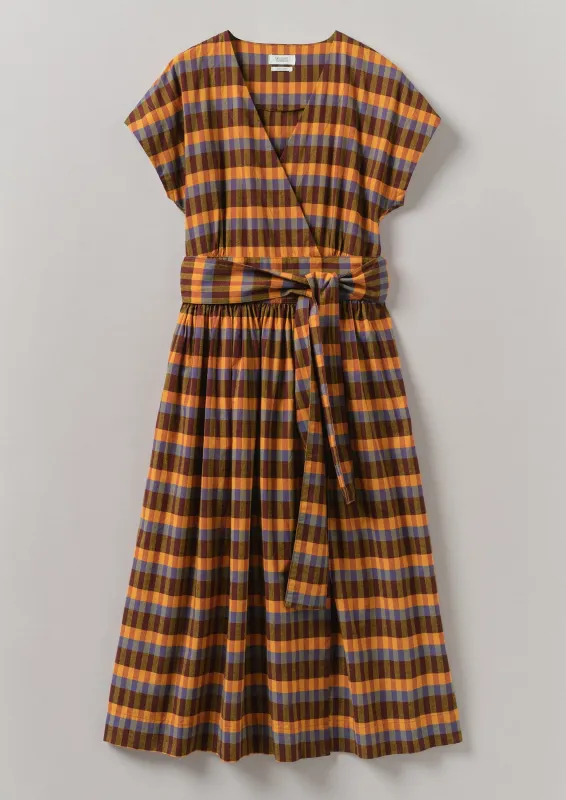 Check Cotton Linen Wrap Dress | Spice Multi sold by TOAST
