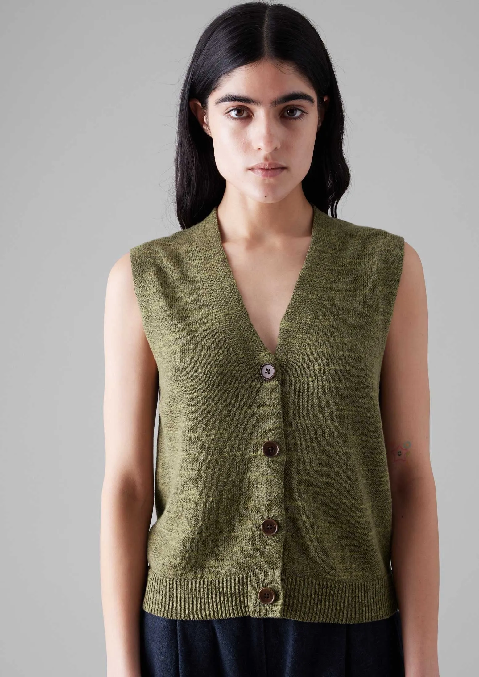 Fine Linen Cotton Knitted Tank | Montella Olive sold by TOAST product image thumbnail 3