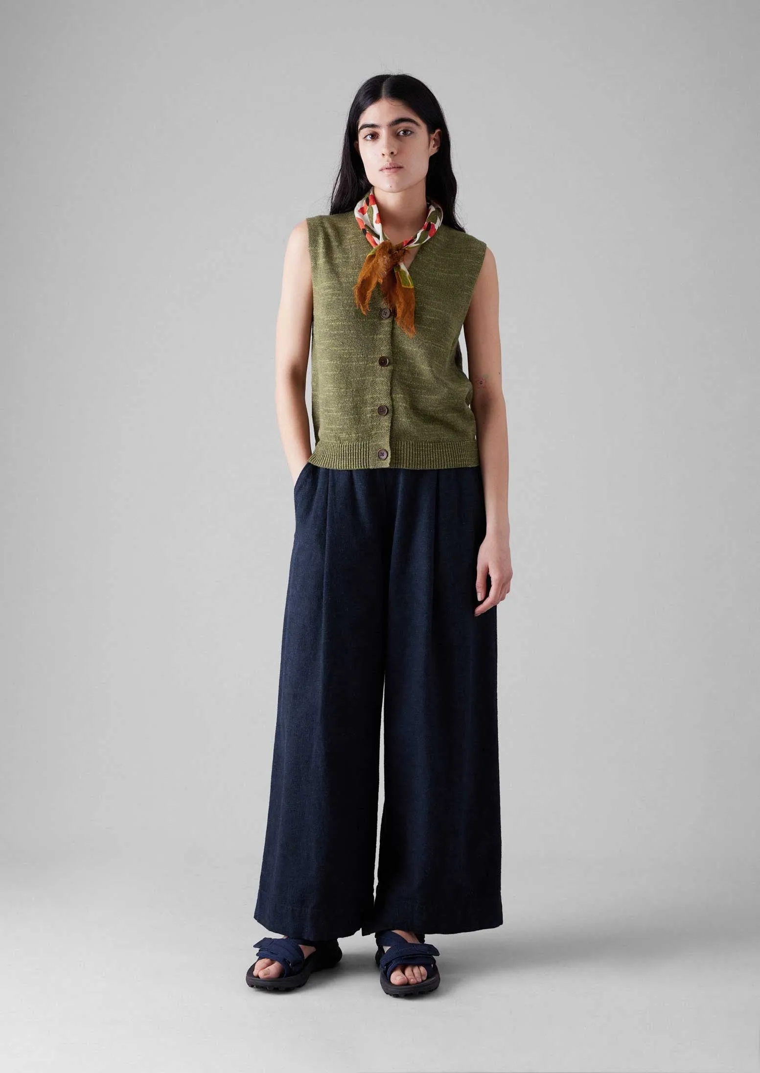 Fine Linen Cotton Knitted Tank | Montella Olive sold by TOAST product image thumbnail 2