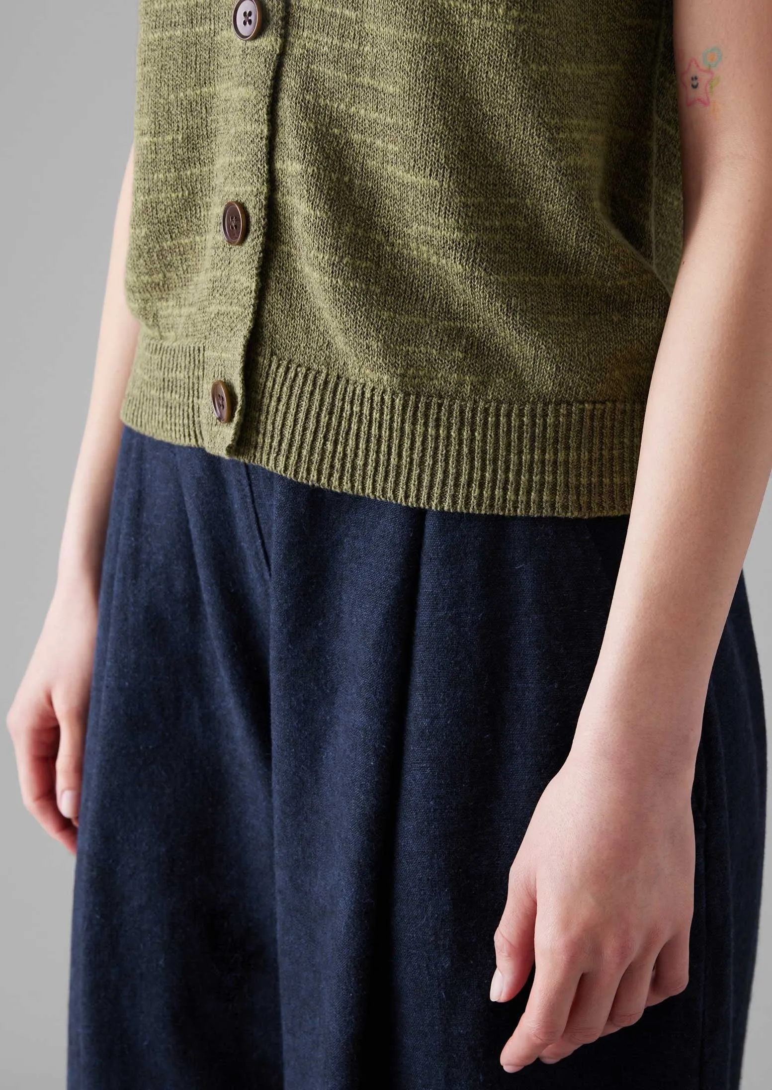Fine Linen Cotton Knitted Tank | Montella Olive sold by TOAST product image thumbnail 4