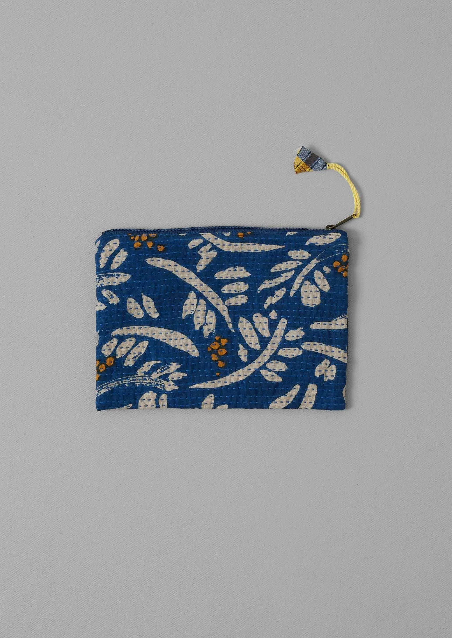 Remnant Fabric Kantha Pouch | Vibrant Blue/Mimosa sold by TOAST