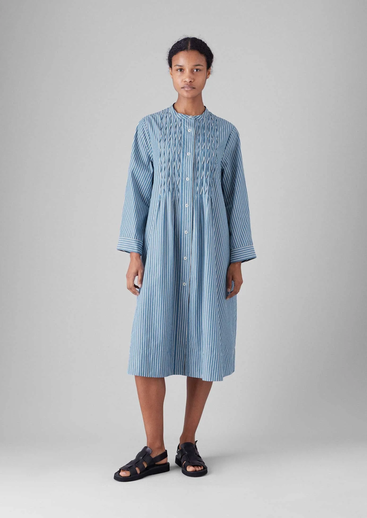 Dash Stripe Pintuck Cotton Dress | Chambray Blue sold by TOAST product image thumbnail 4