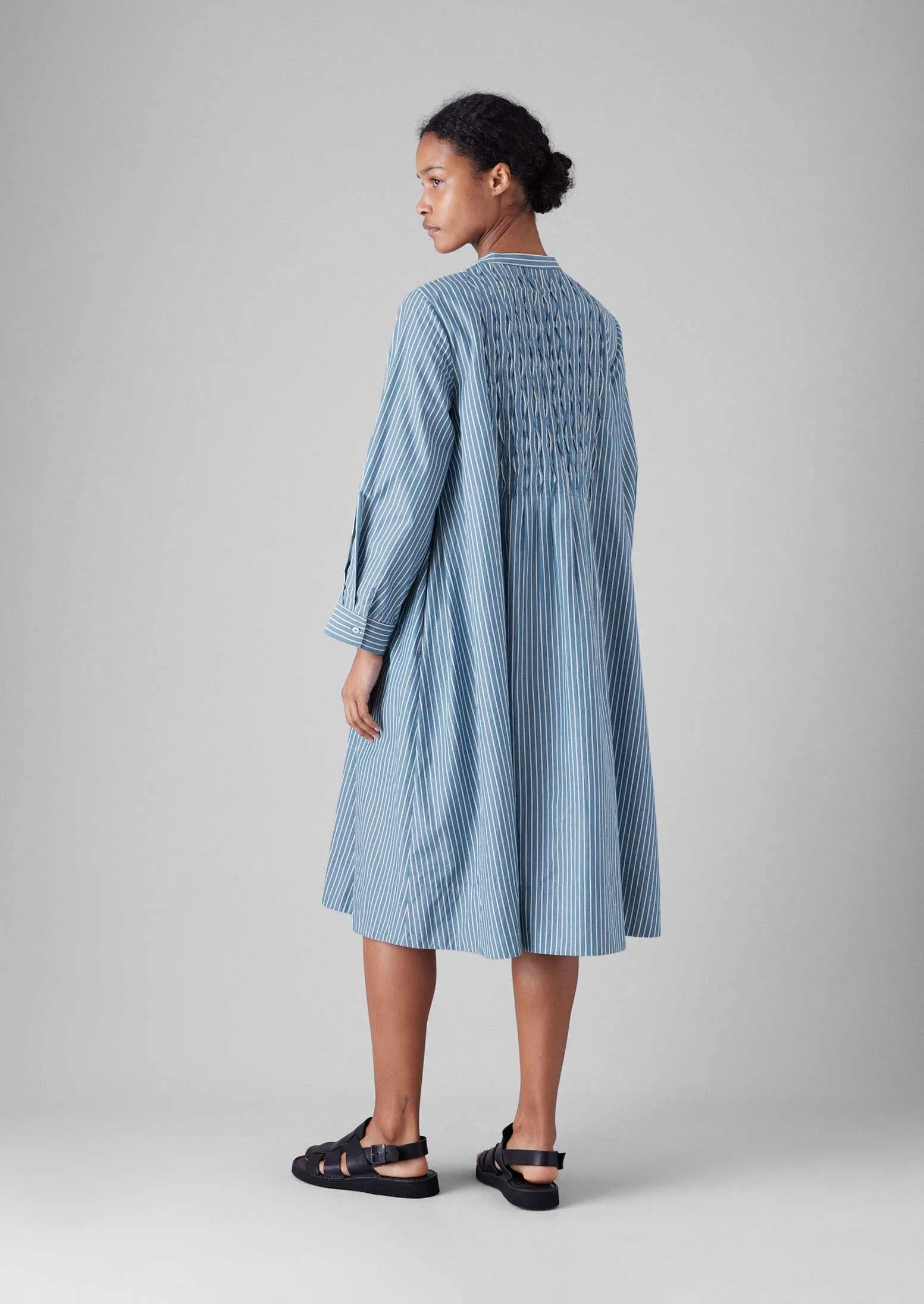 Dash Stripe Pintuck Cotton Dress | Chambray Blue sold by TOAST product image thumbnail 5