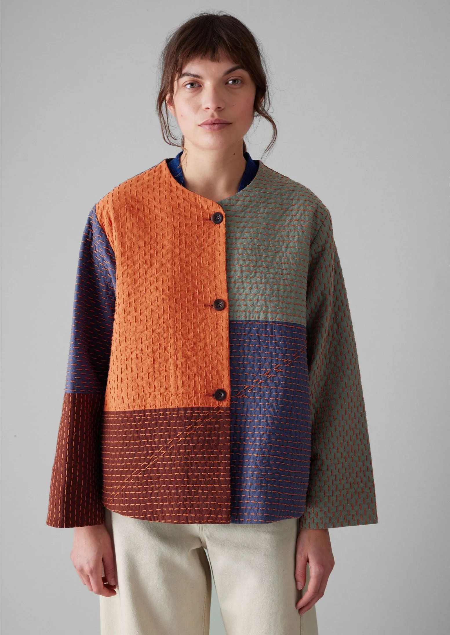 Quilted Patchwork Cotton Jacket | Royal Blue/Multi sold by TOAST product image thumbnail 5