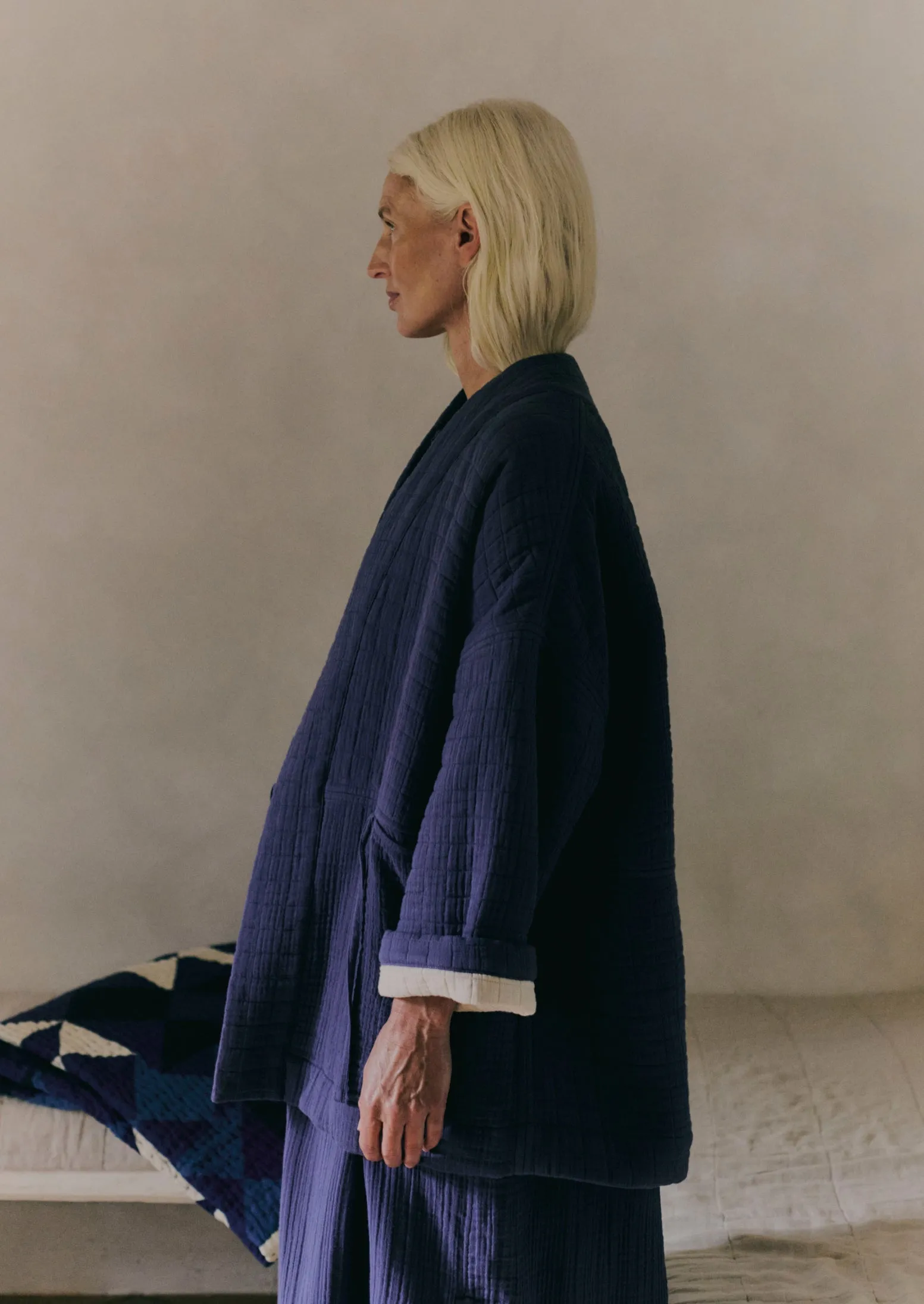 Crinkle Cotton Quilted Lounge Jacket | Shadow Blue/Shell sold by TOAST product image thumbnail 3