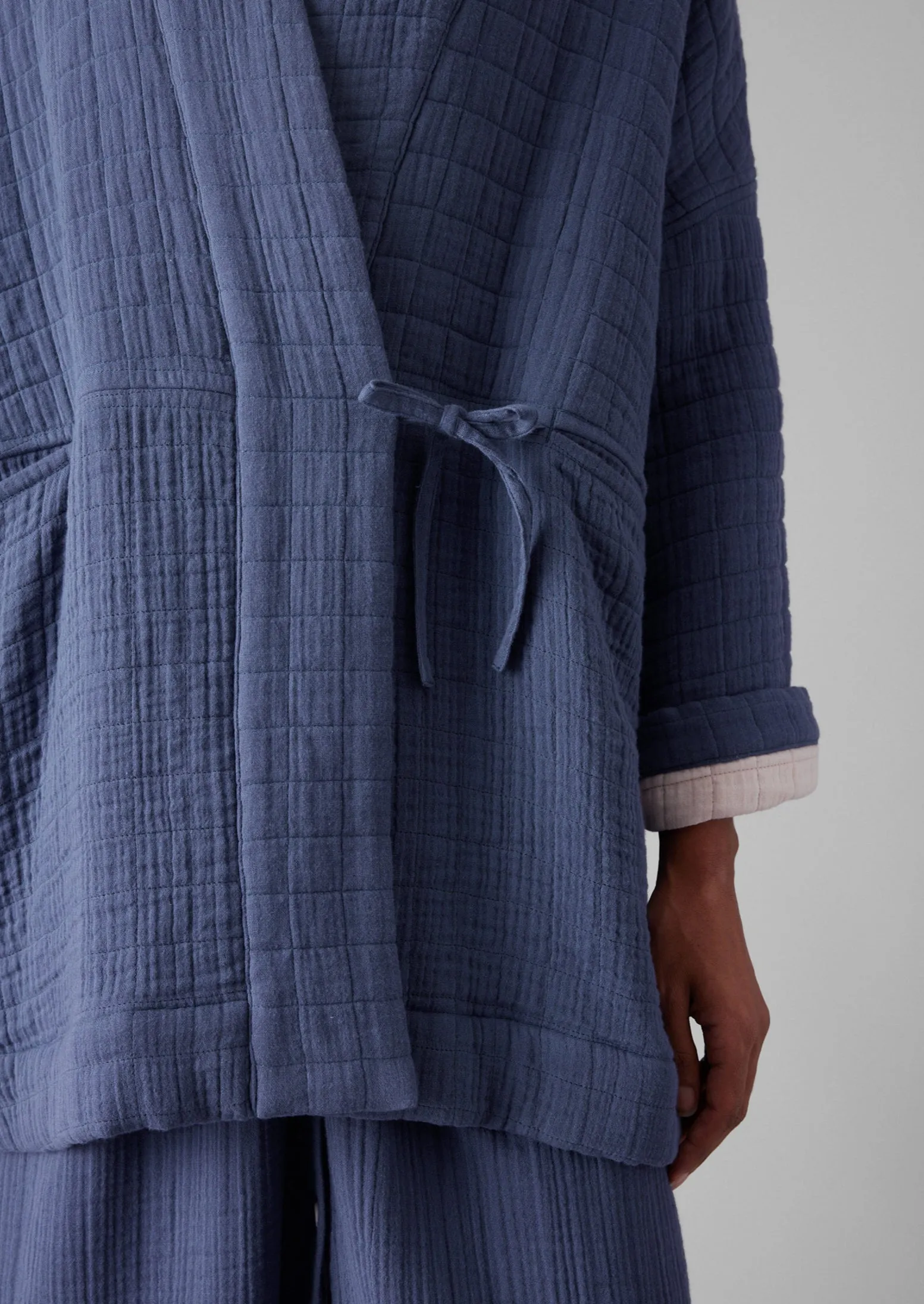 Crinkle Cotton Quilted Lounge Jacket | Shadow Blue/Shell sold by TOAST product image thumbnail 5