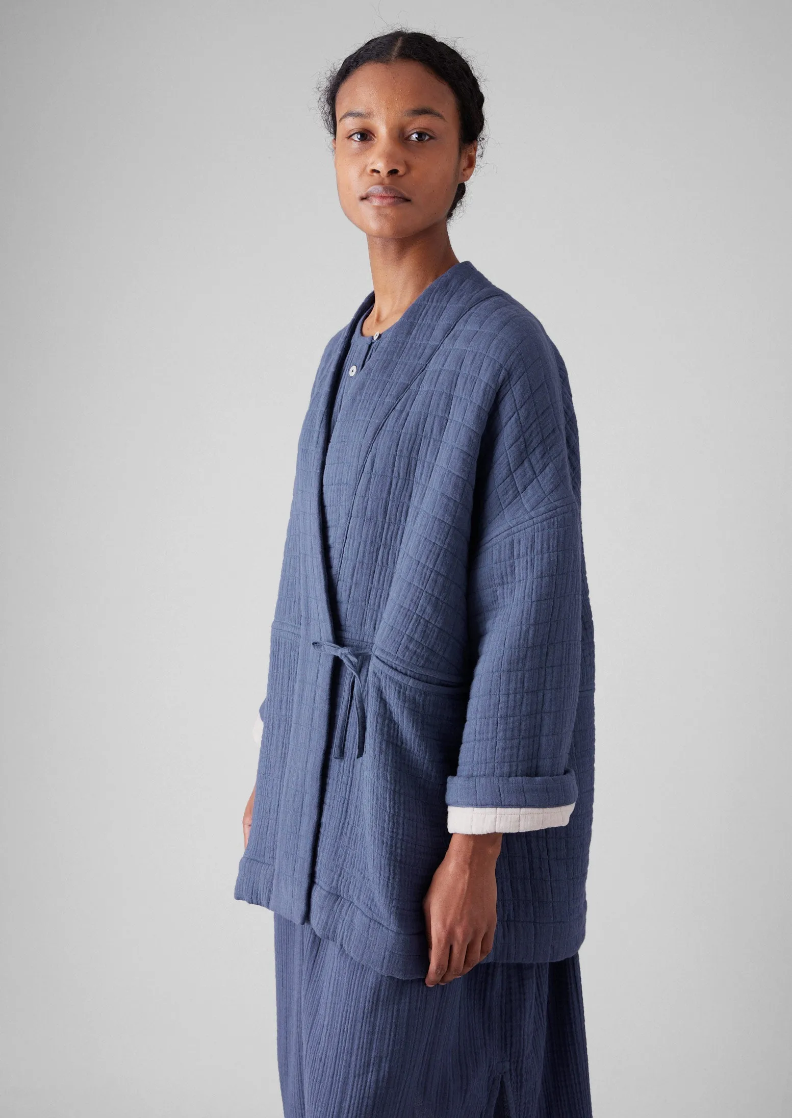 Crinkle Cotton Quilted Lounge Jacket | Shadow Blue/Shell sold by TOAST product image thumbnail 4