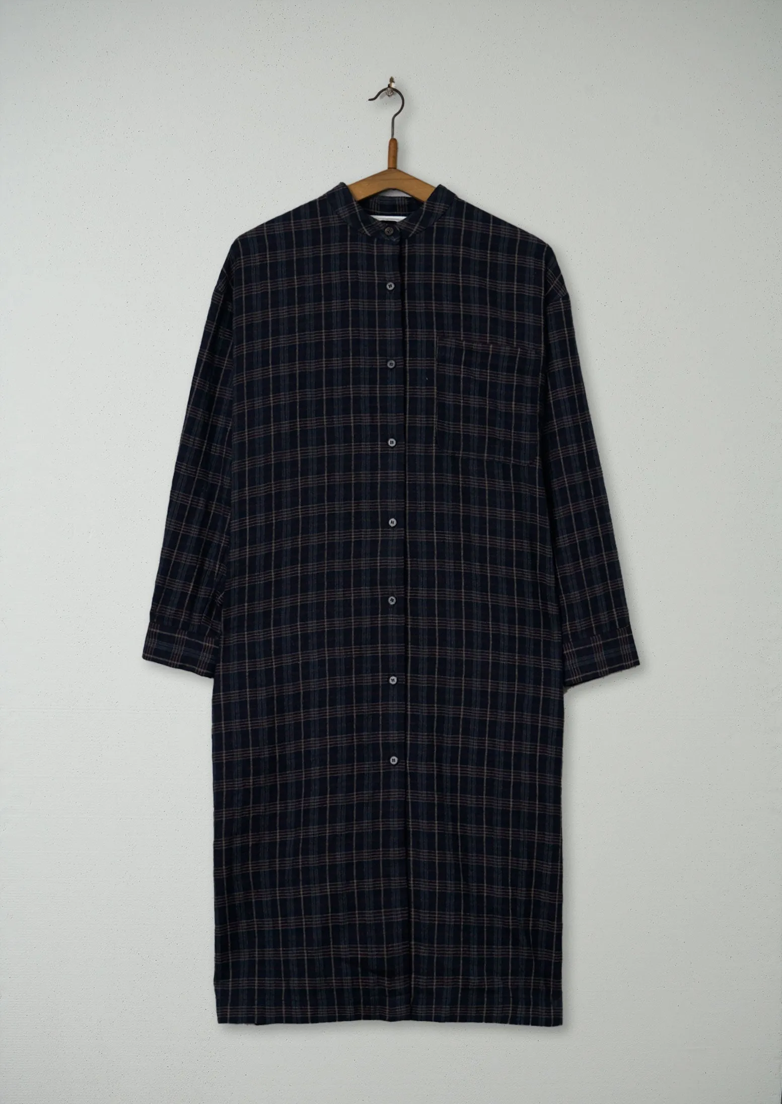 Reworn Wool Cotton Seersucker Dress Size 6 (771) | Navy/Plum sold by TOAST
