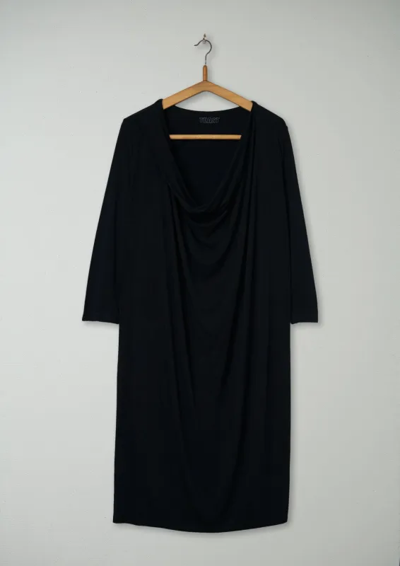 Reworn Bamboo Cowled Dress Size 10 (760) | Black sold by TOAST