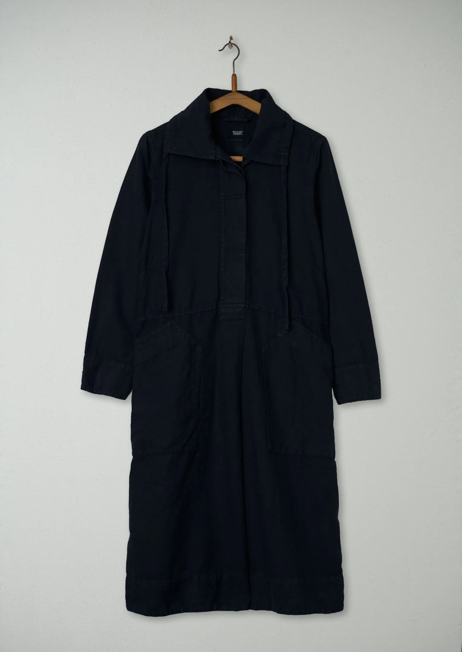 Reworn Drawstring Collar Dress Size S (787) | Navy sold by TOAST