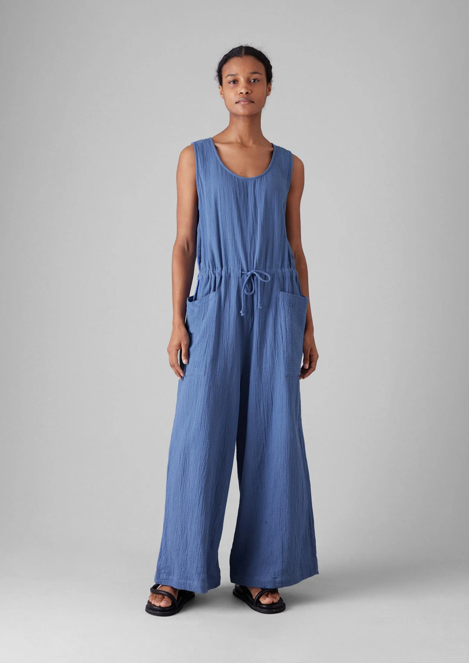 Crinkle Cotton Gauze Jumpsuit | Cornflower sold by TOAST product image thumbnail 2