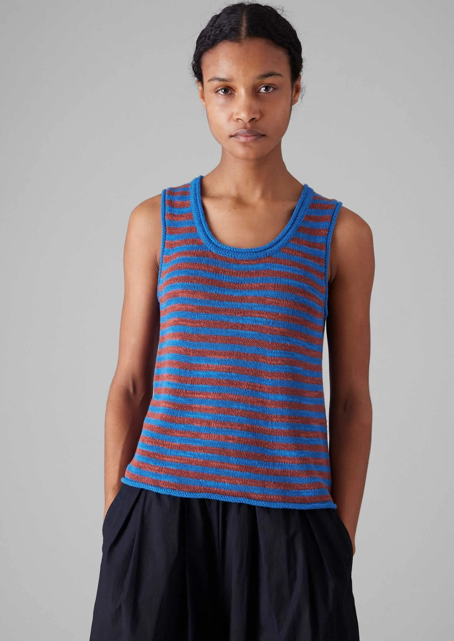 Stripe Linen Cotton Knitted Vest | Bluebird/Brick sold by TOAST product image thumbnail 5