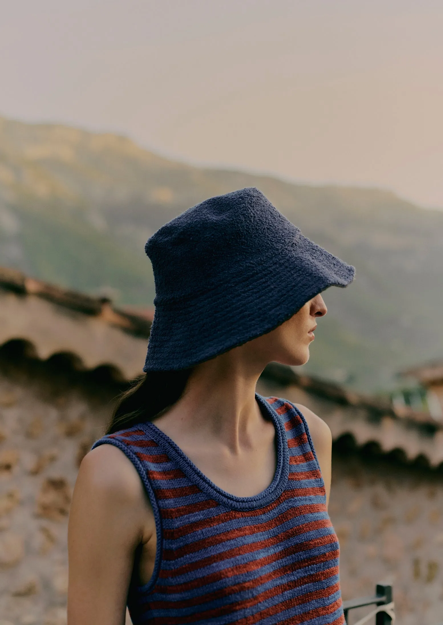 Stripe Linen Cotton Knitted Vest | Bluebird/Brick sold by TOAST product image thumbnail 3
