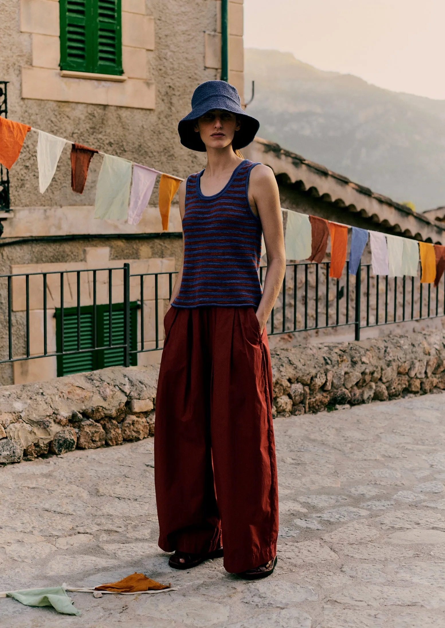 Stripe Linen Cotton Knitted Vest | Bluebird/Brick sold by TOAST product image thumbnail 2