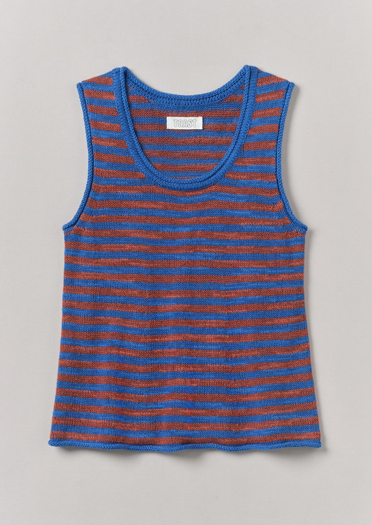 Stripe Linen Cotton Knitted Vest | Bluebird/Brick sold by TOAST