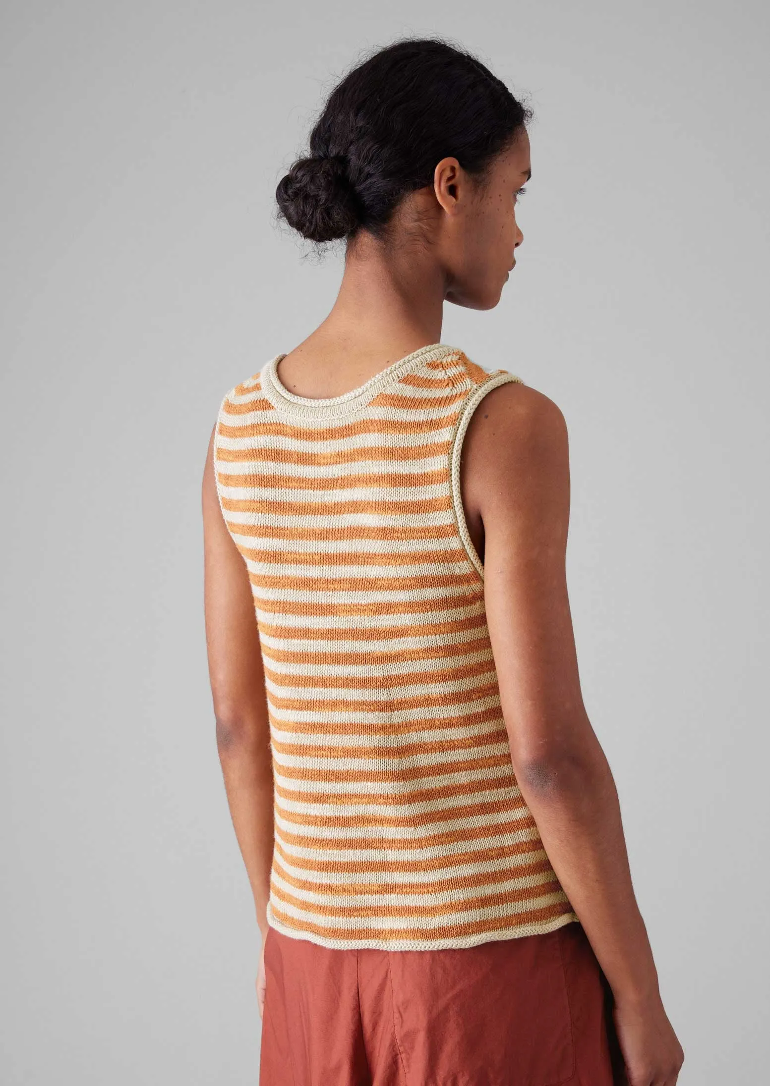 Stripe Linen Cotton Knitted Vest | Parchment/Butterscotch sold by TOAST product image thumbnail 5