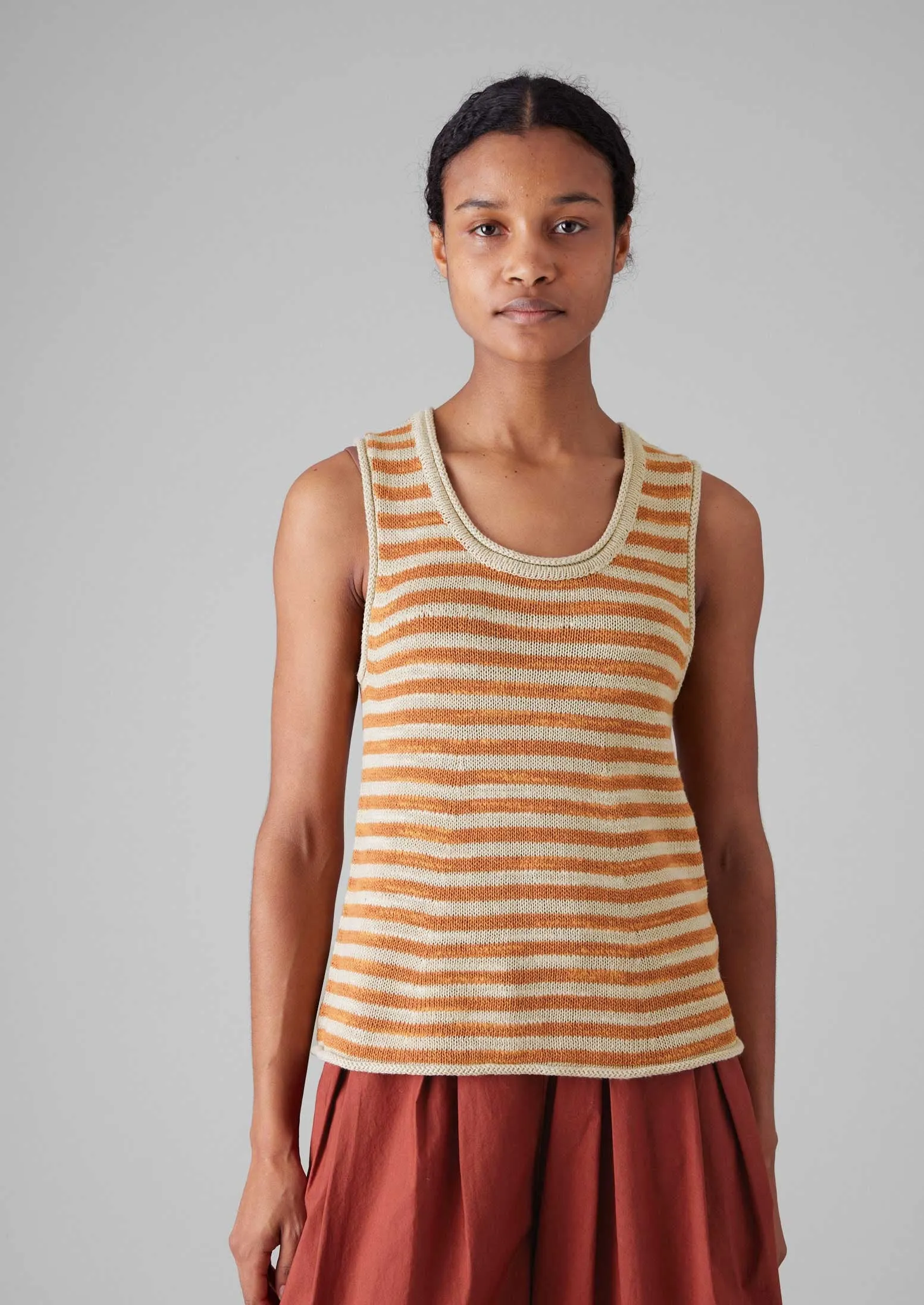 Stripe Linen Cotton Knitted Vest | Parchment/Butterscotch sold by TOAST product image thumbnail 3