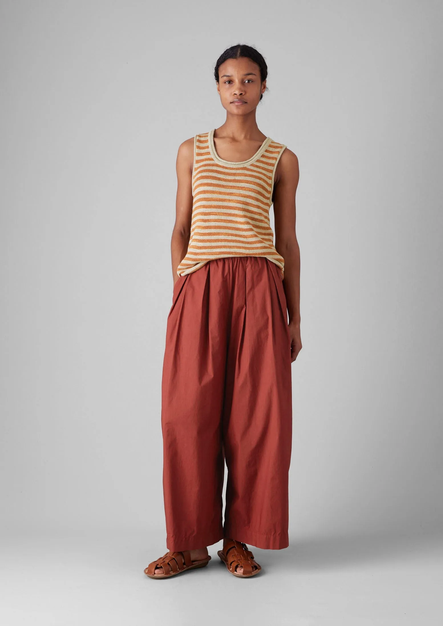 Stripe Linen Cotton Knitted Vest | Parchment/Butterscotch sold by TOAST product image thumbnail 2