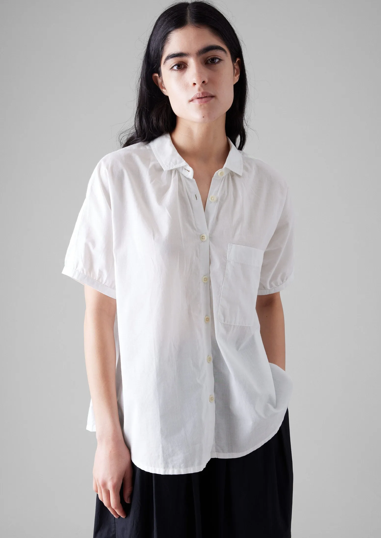Gathered Cotton Chambray Shirt | White sold by TOAST product image thumbnail 2