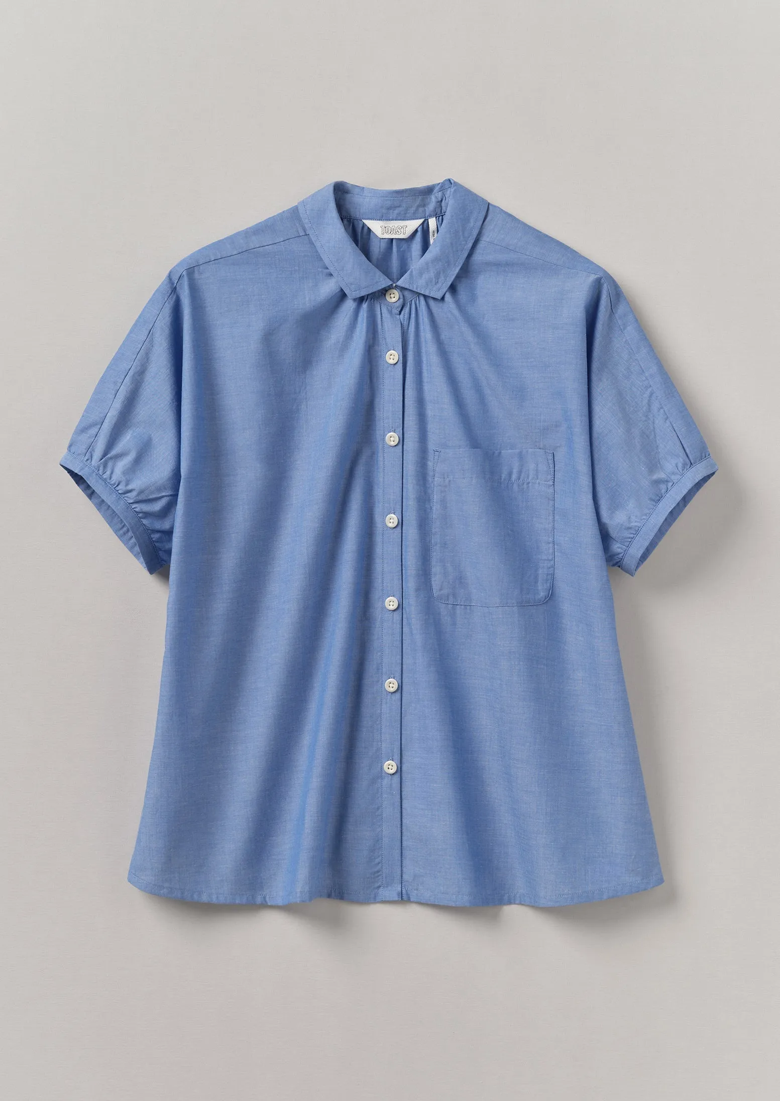 Gathered Cotton Chambray Shirt | Light Blue sold by TOAST