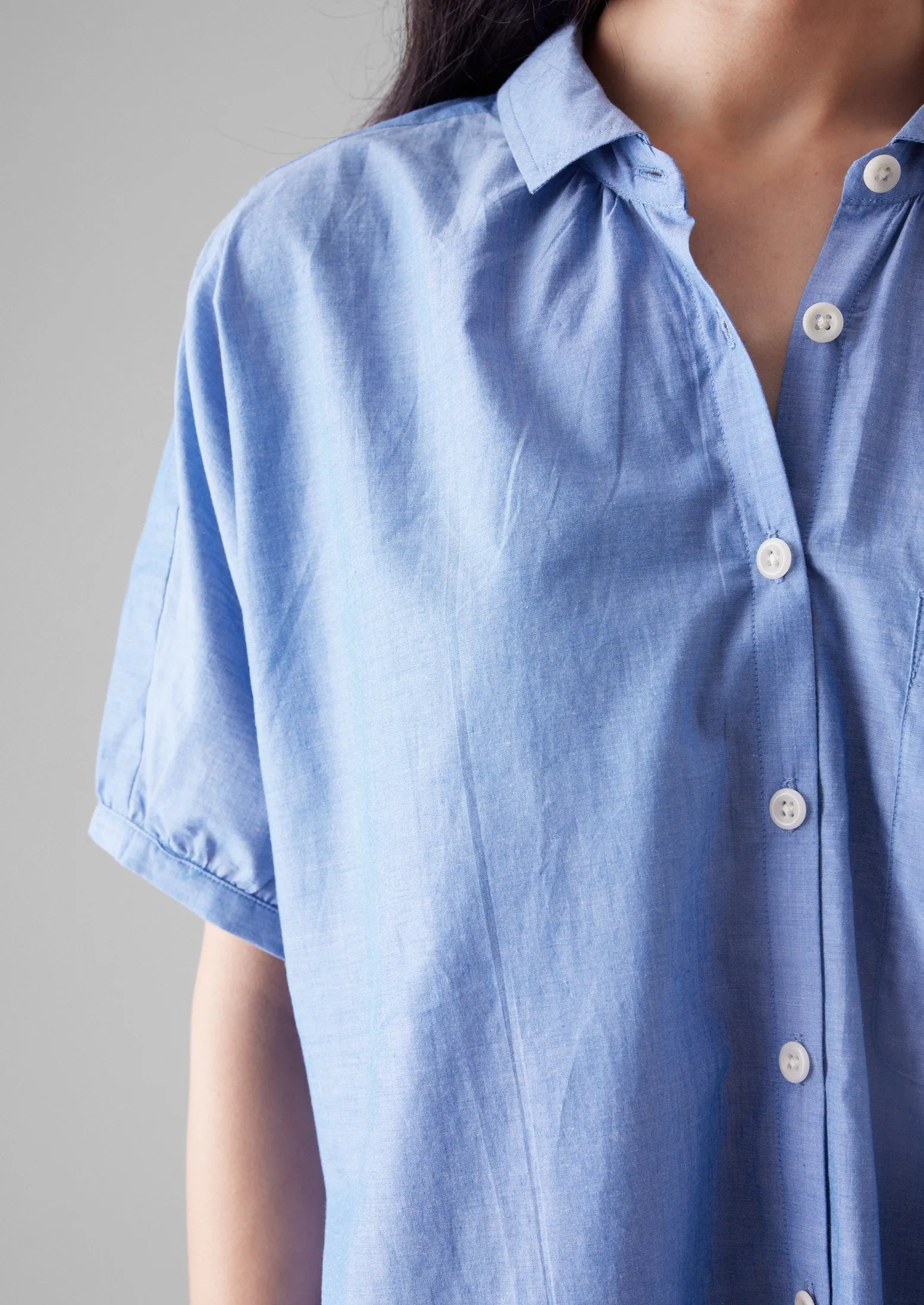 Gathered Cotton Chambray Shirt | Light Blue sold by TOAST product image thumbnail 5