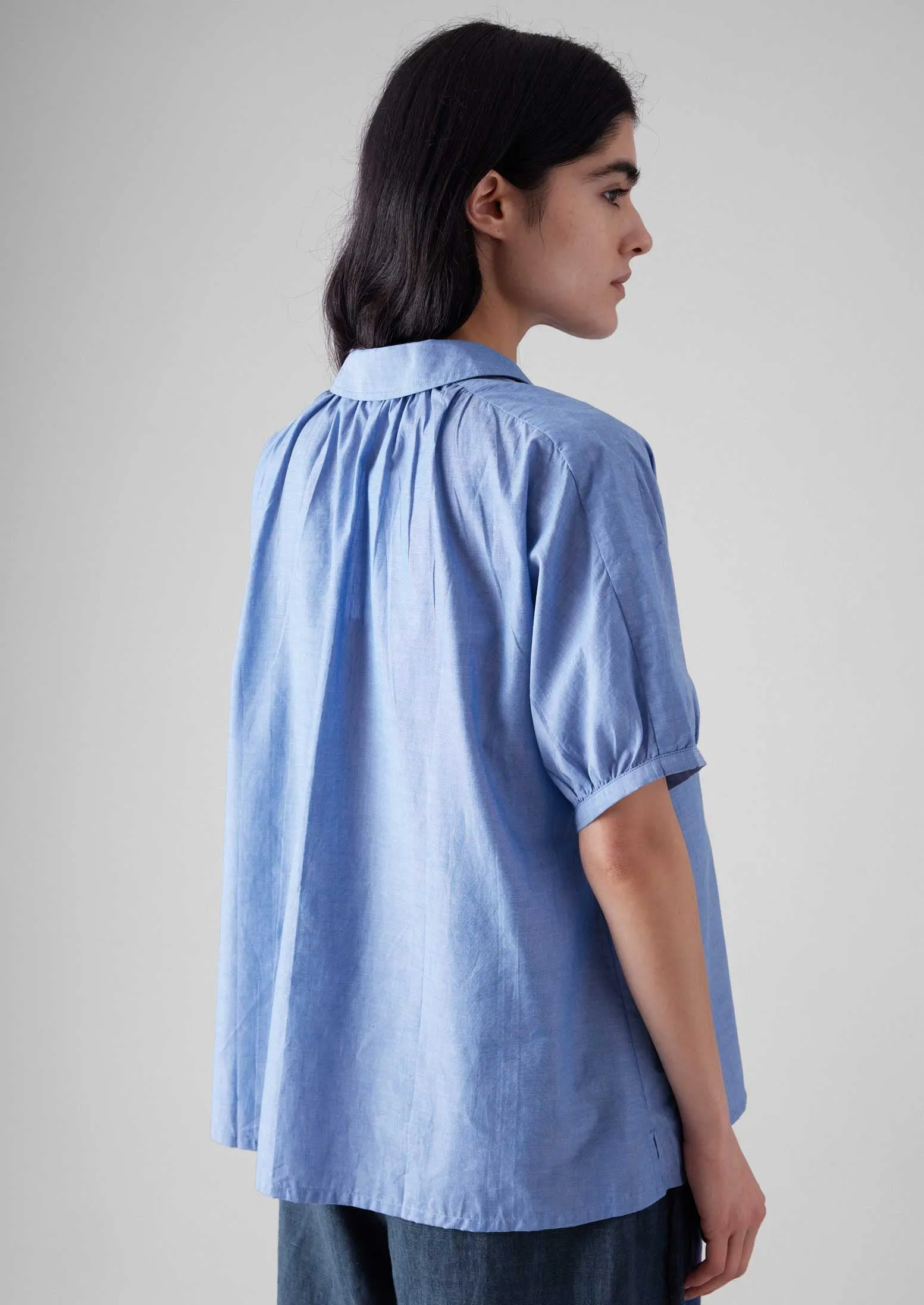 Gathered Cotton Chambray Shirt | Light Blue sold by TOAST product image thumbnail 3