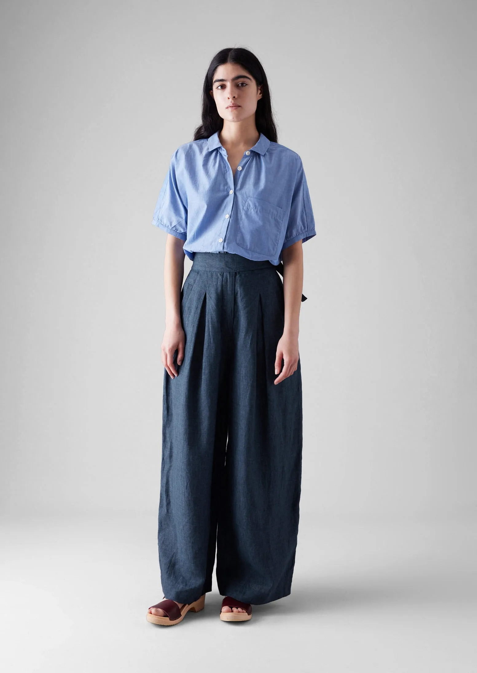 Gathered Cotton Chambray Shirt | Light Blue sold by TOAST product image thumbnail 4