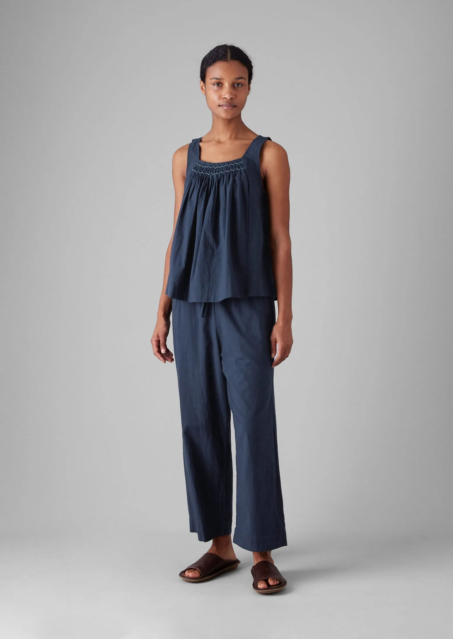 Smocked Cotton Poplin Pyjamas | Midnight sold by TOAST product image thumbnail 2