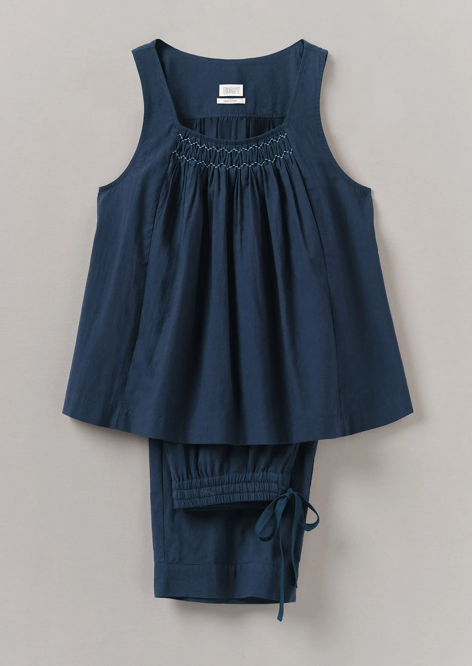 Smocked Cotton Poplin Pyjamas | Midnight sold by TOAST