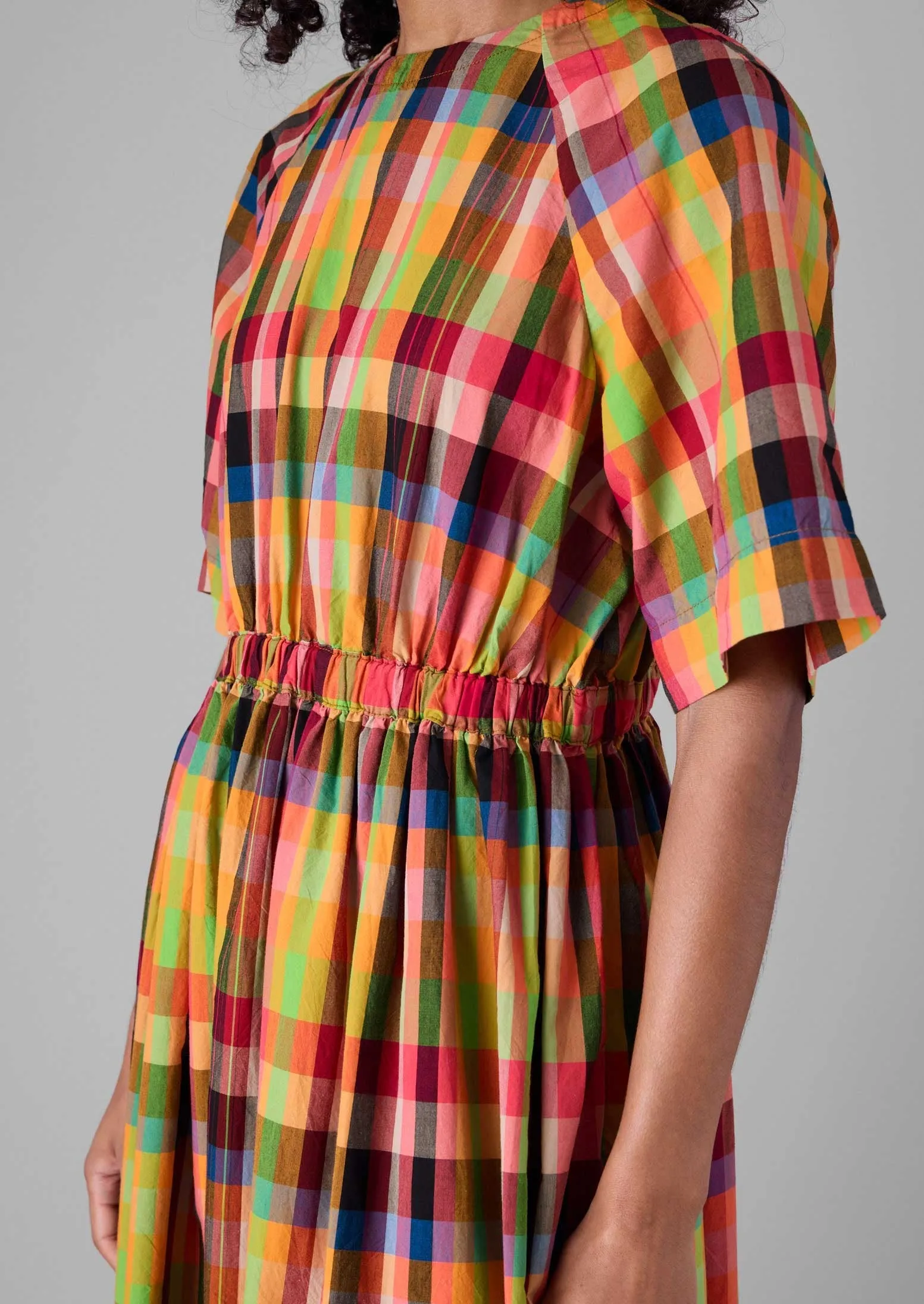 Cotton Raglan Form Check Dress | Bright/Multi sold by TOAST product image thumbnail 3
