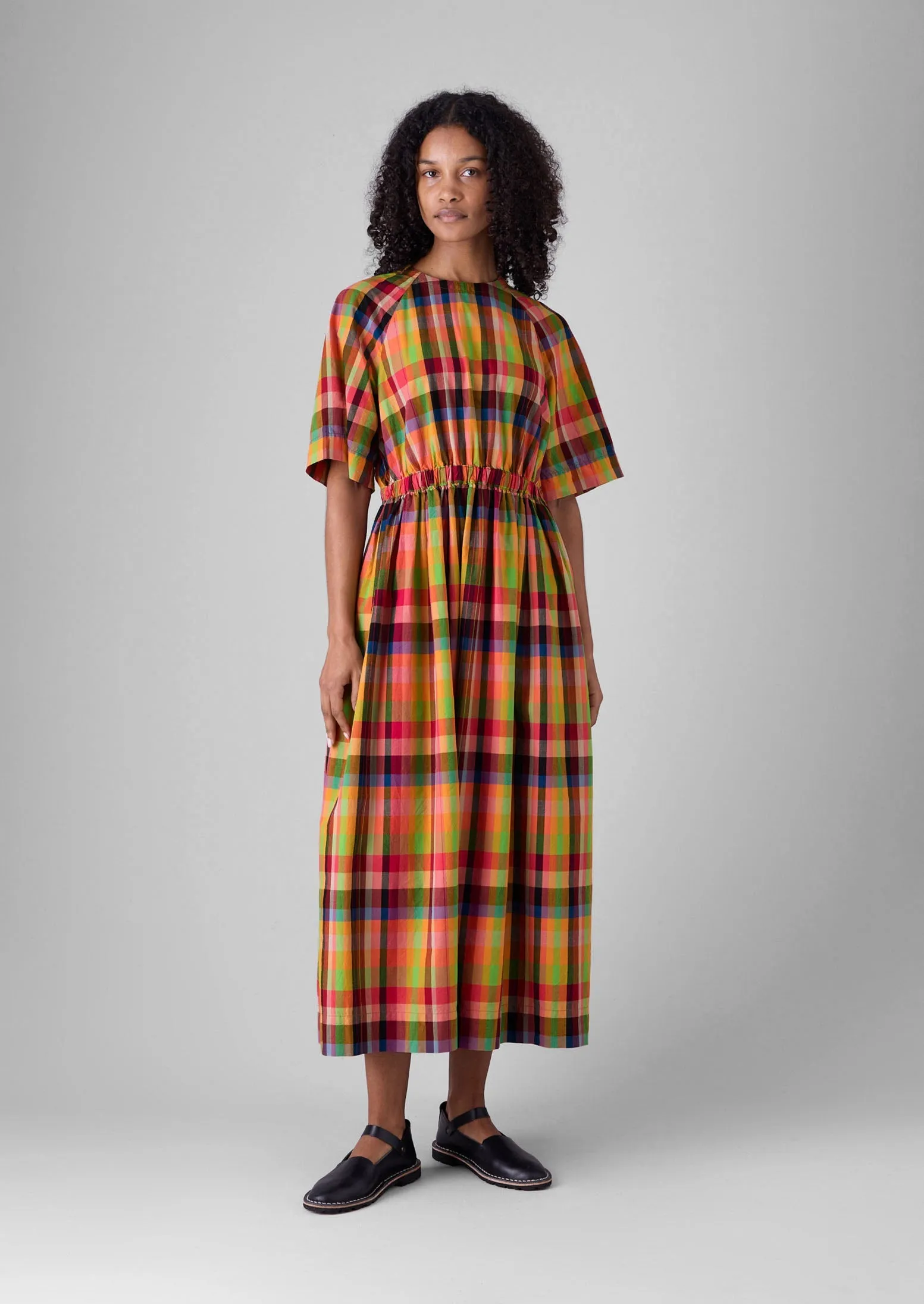 Cotton Raglan Form Check Dress | Bright/Multi sold by TOAST product image thumbnail 2