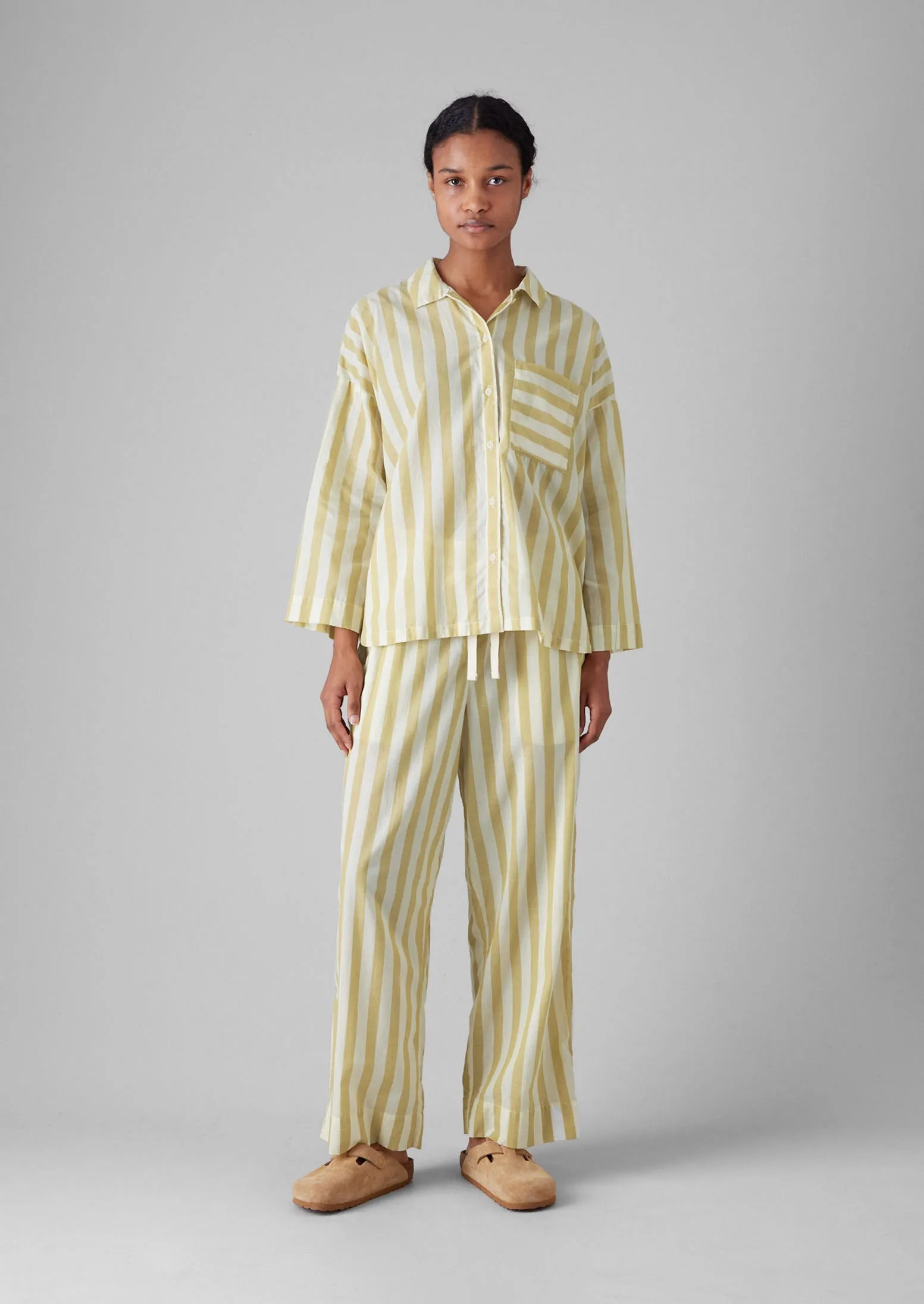 Canopy Stripe Organic Cotton Pyjamas | Ecru/Washed Lime sold by TOAST product image thumbnail 3