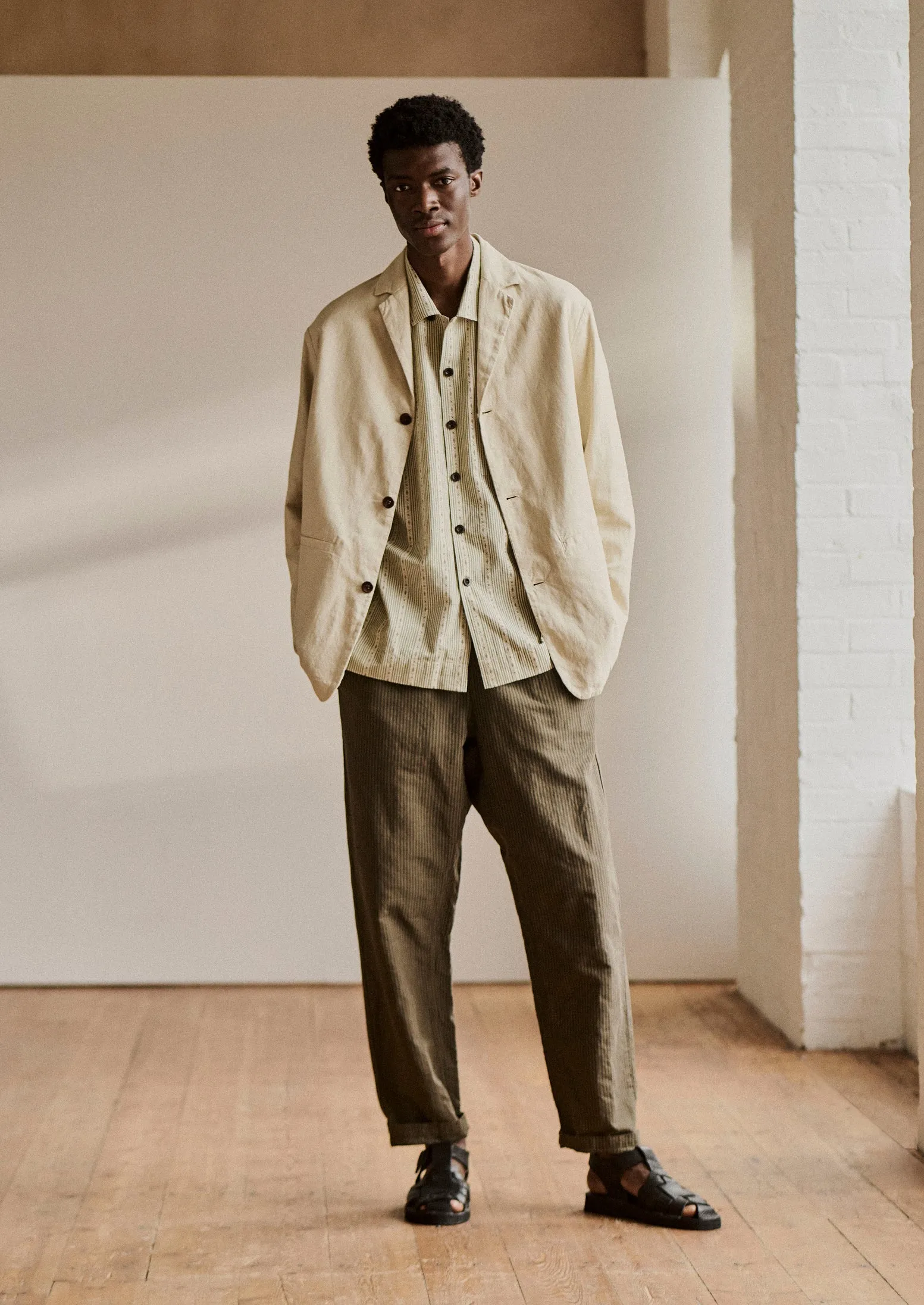 Alfie Overdyed Stripe Trousers | Fawn sold by TOAST product image thumbnail 2