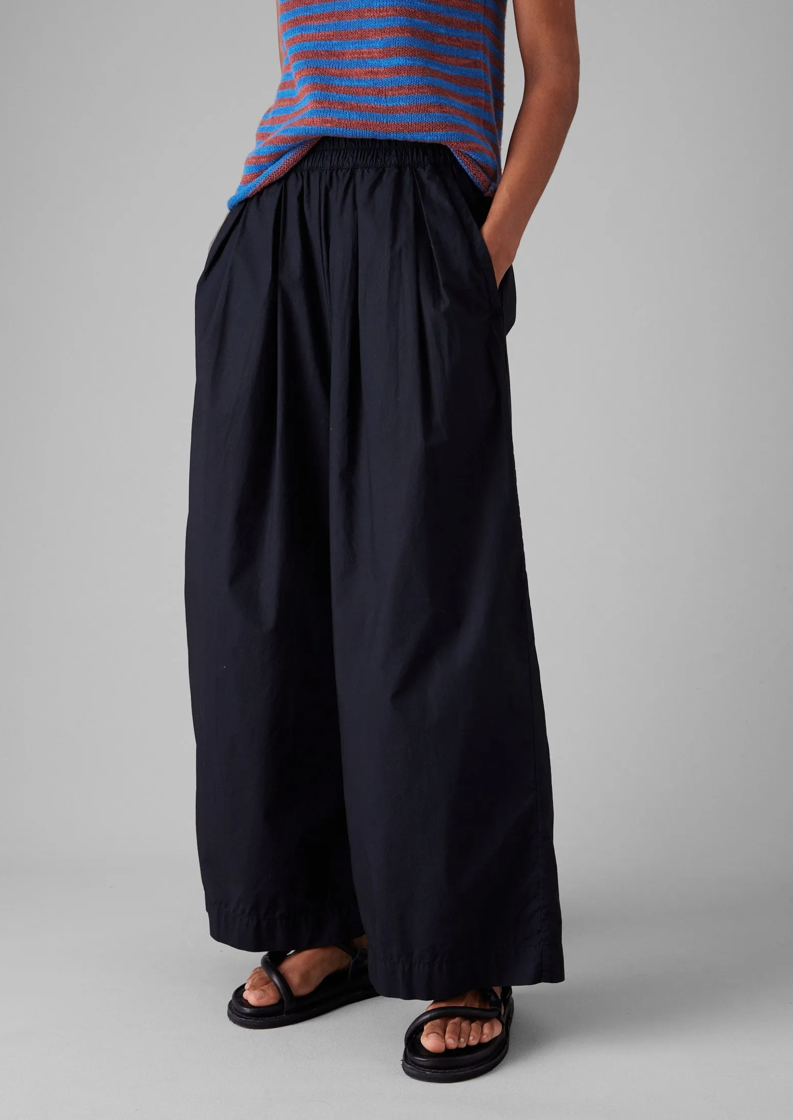 Pleated Cotton Poplin Pull On Trousers | Ink sold by TOAST product image thumbnail 3