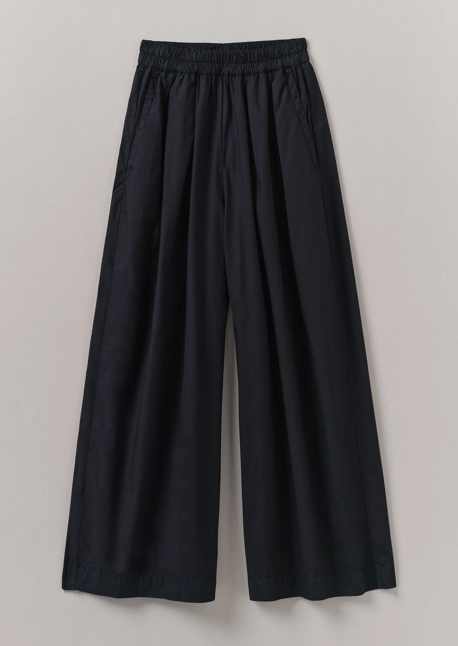 Pleated Cotton Poplin Pull On Trousers | Ink sold by TOAST