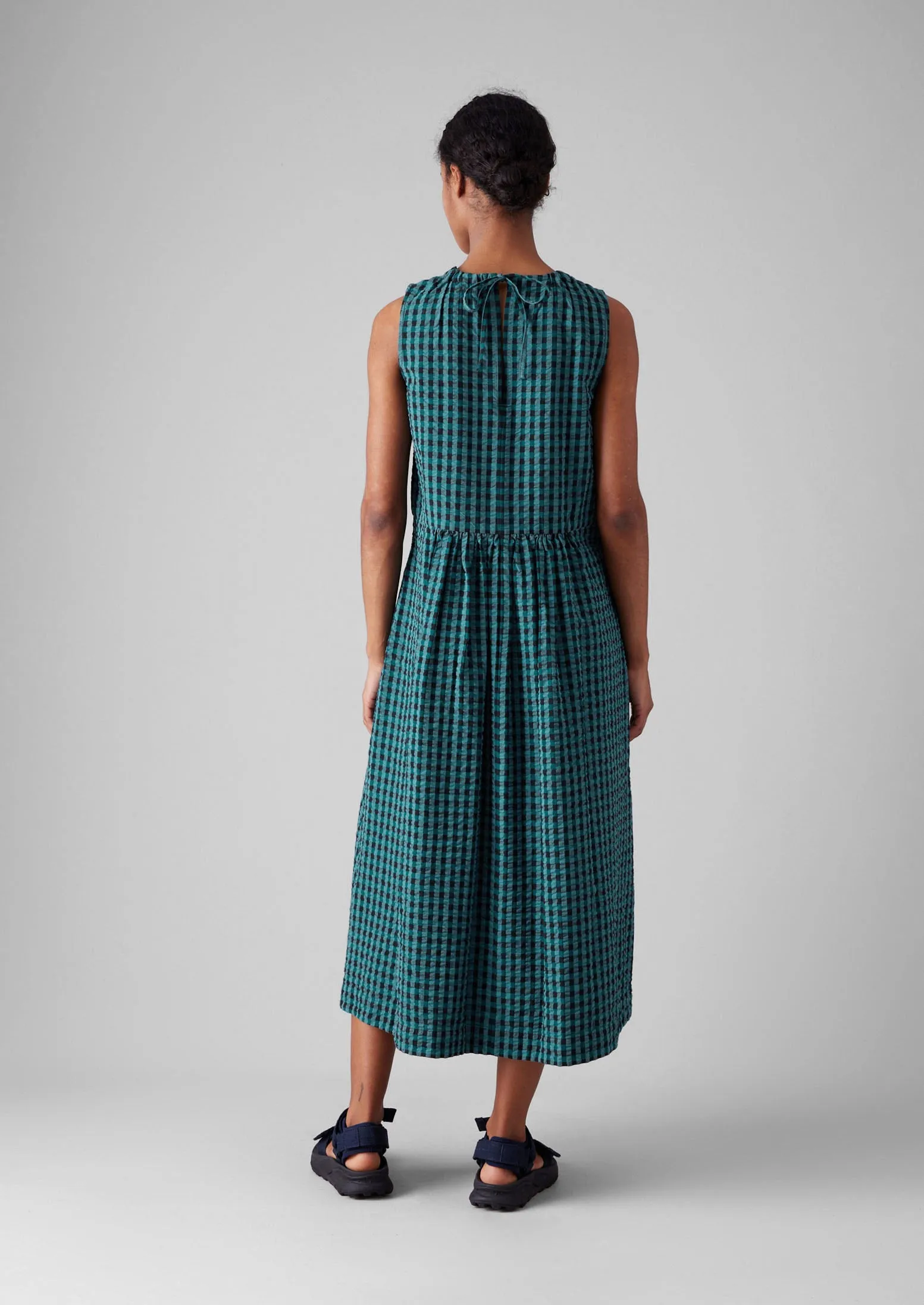 Seersucker Gingham Cotton Dress | Teal Multi sold by TOAST product image thumbnail 3
