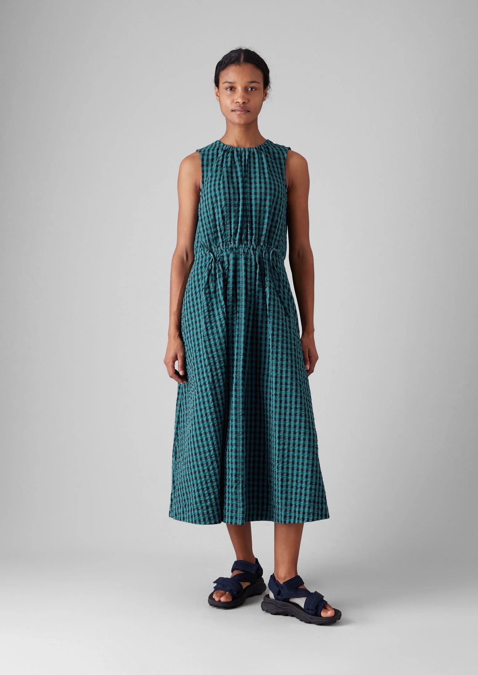 Seersucker Gingham Cotton Dress | Teal Multi sold by TOAST product image thumbnail 2