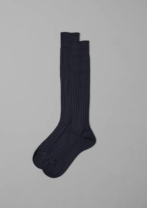Maria La Rosa Organic Cotton Long Ribbed Socks | Navy sold by TOAST