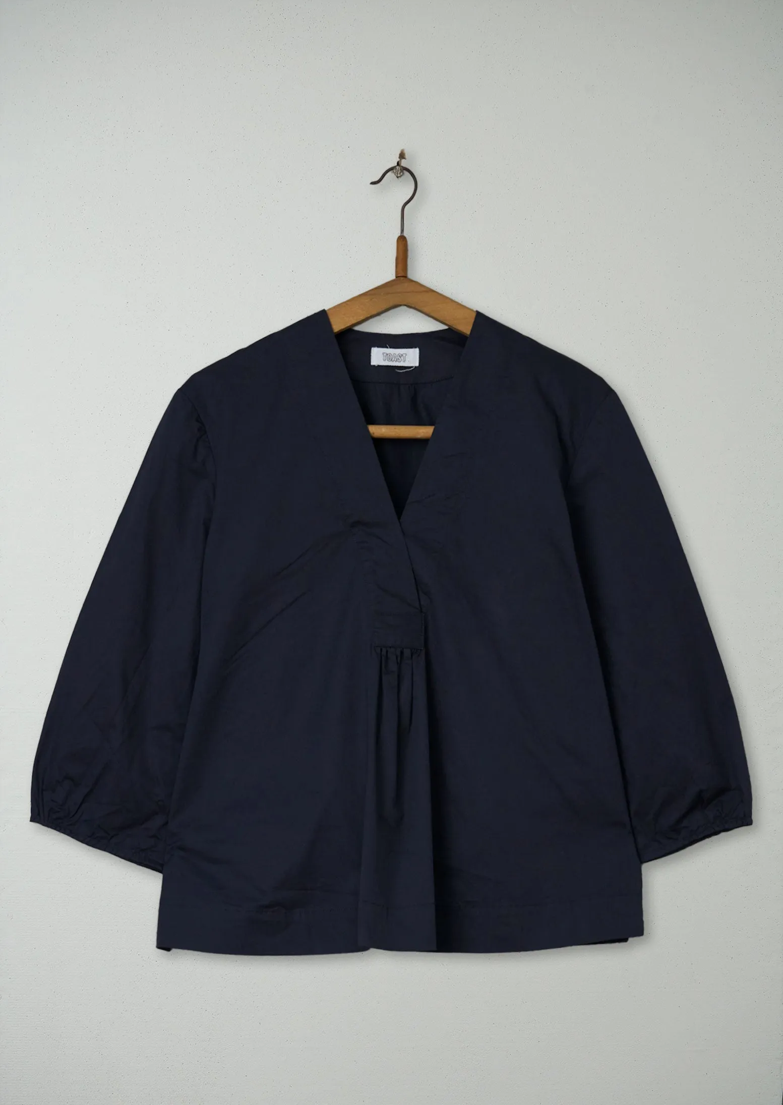 Reworn Gathered Cuff Poplin Top Size 8 (429) | Storm Blue sold by TOAST